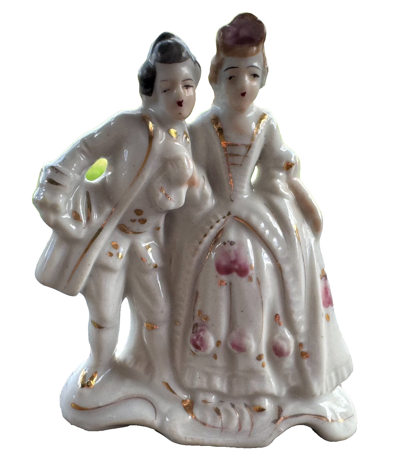 VTG VICTORIAN COUPLE 3.50” WHITE PORCELAIN W/GOLD ACCENS & FLOWERS FIGURINE (19)