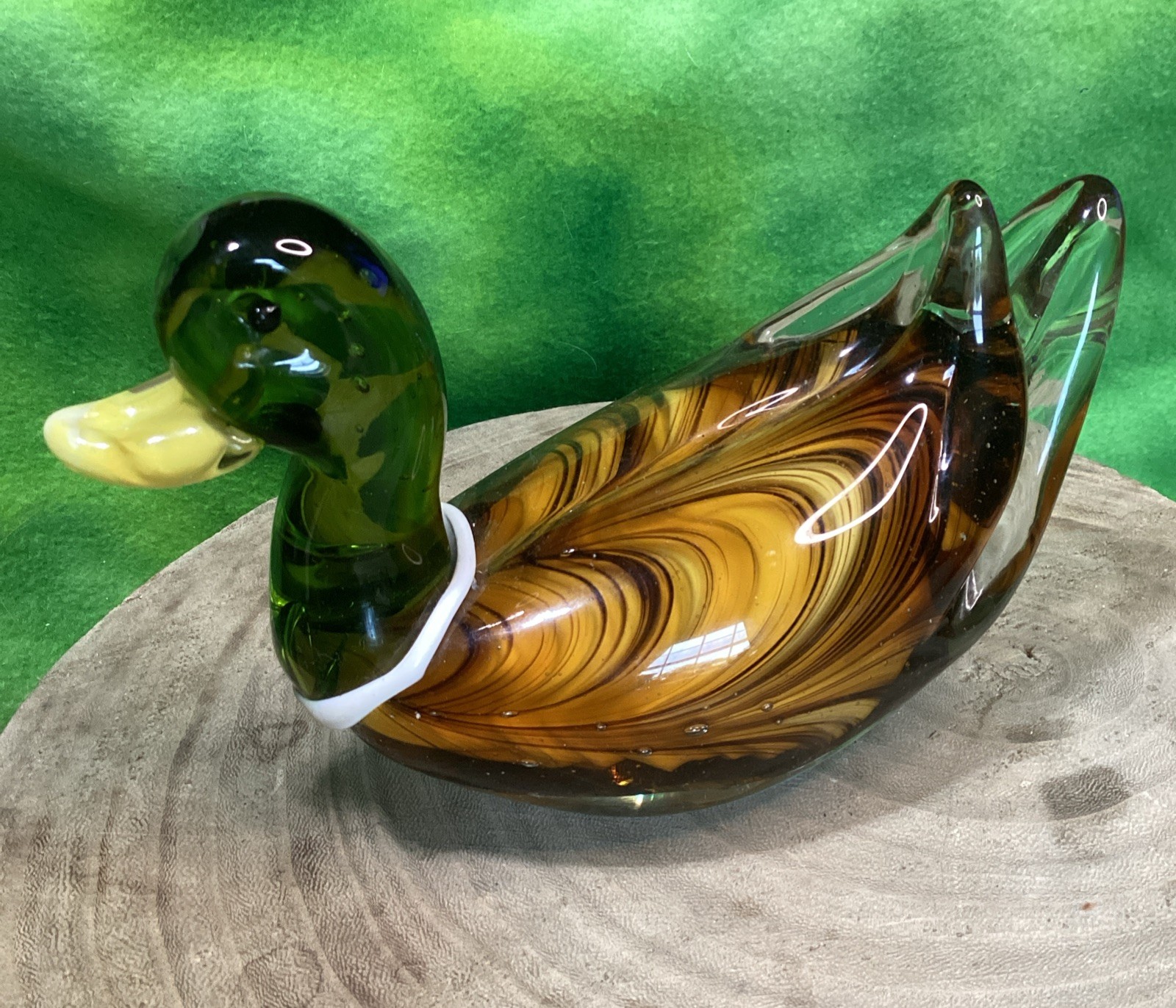 Art Glass Mallard Duck Figurine Paperweight Handcrafted Unique Art Office Decor