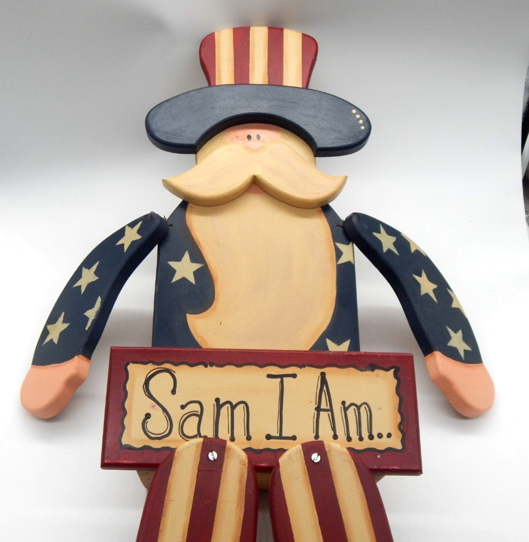 UNCLE SAM PATRIOTIC Wood Painted Large Planter Dangle Arms Legs Shelf Sitter 23
