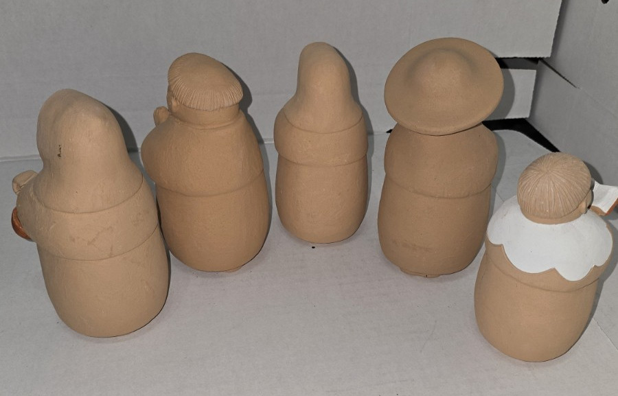 Nun Monks Priest Figurines SERMAR Chile Clay Folk Art Christmas Signed Set of 5