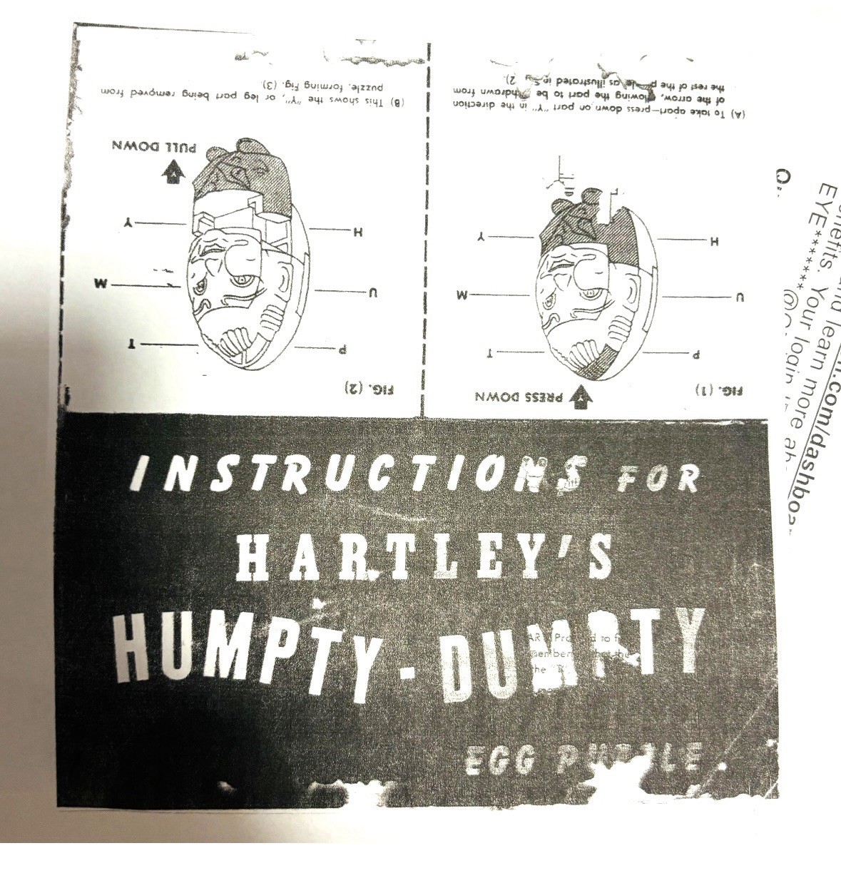 HARTLEY’S Humpty Dumpty EASTER /EGG PUZZLE/1949/RARE/TESTED/+instructions/EUC!!!