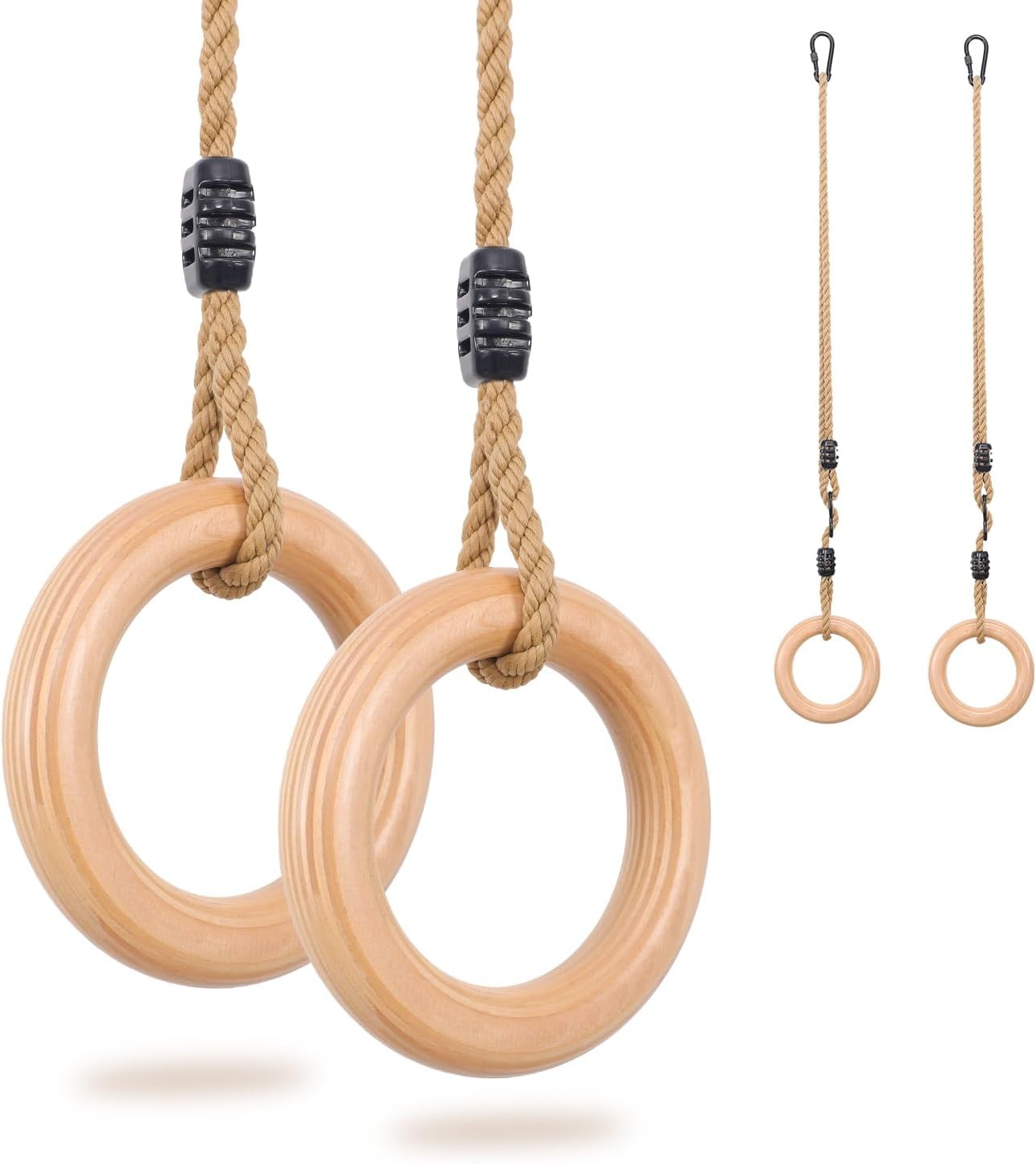 YAERSI Wooden Gymnastics Rings,Pull up Rings with Adjustable Buckle, Wooden Swin
