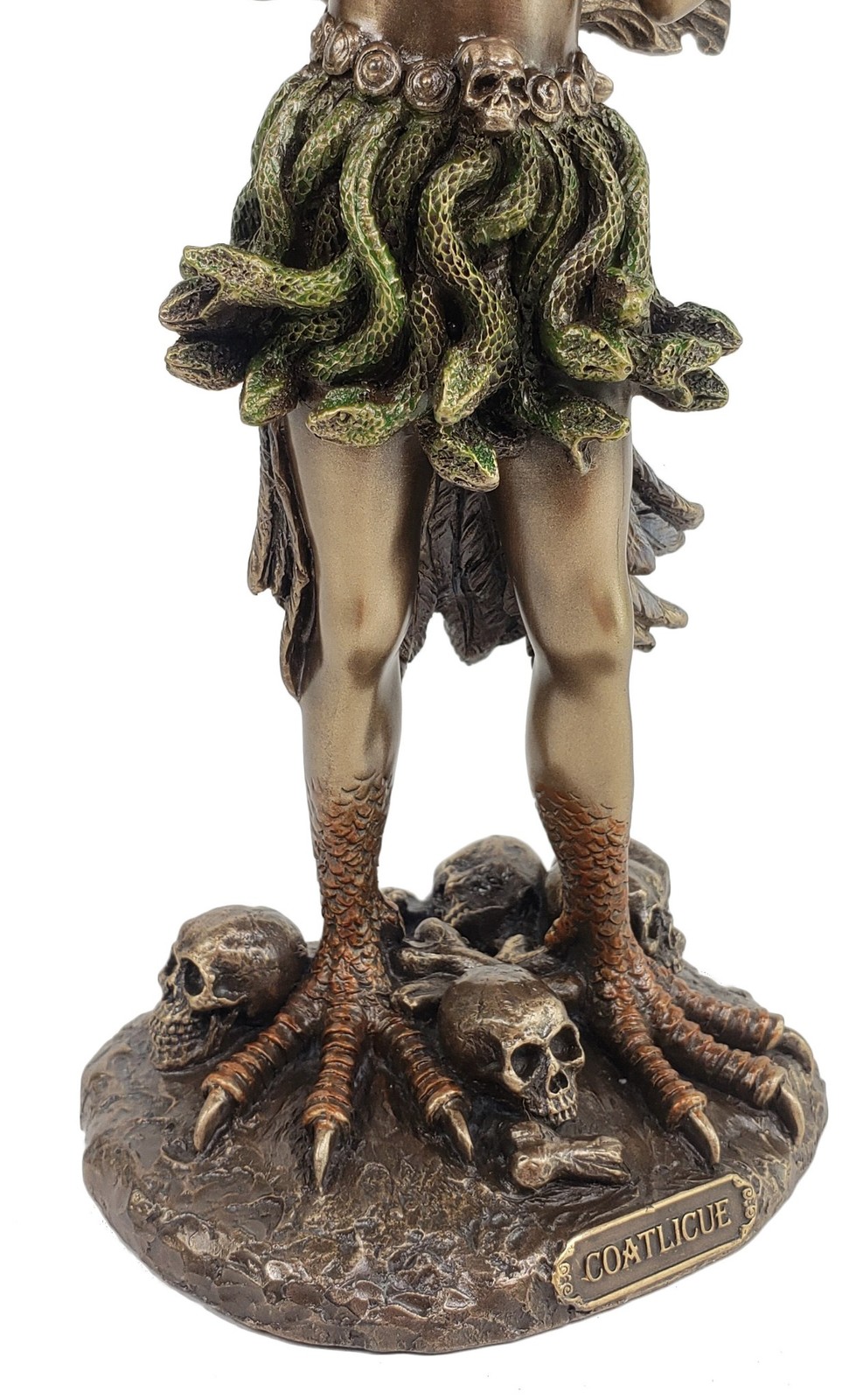 9 1/2″ Coatlicue Aztec Earth Goddess with Serpent Skirt Statue Bronze Color