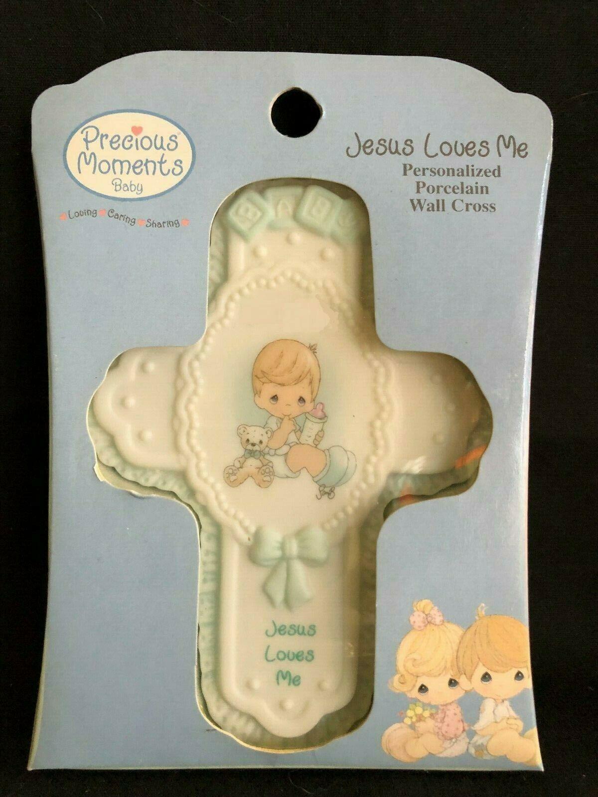 Precious Moments “Jesus Loves Me” Baby Boy Porcelain Wall Cross BAPTISM GIFT!