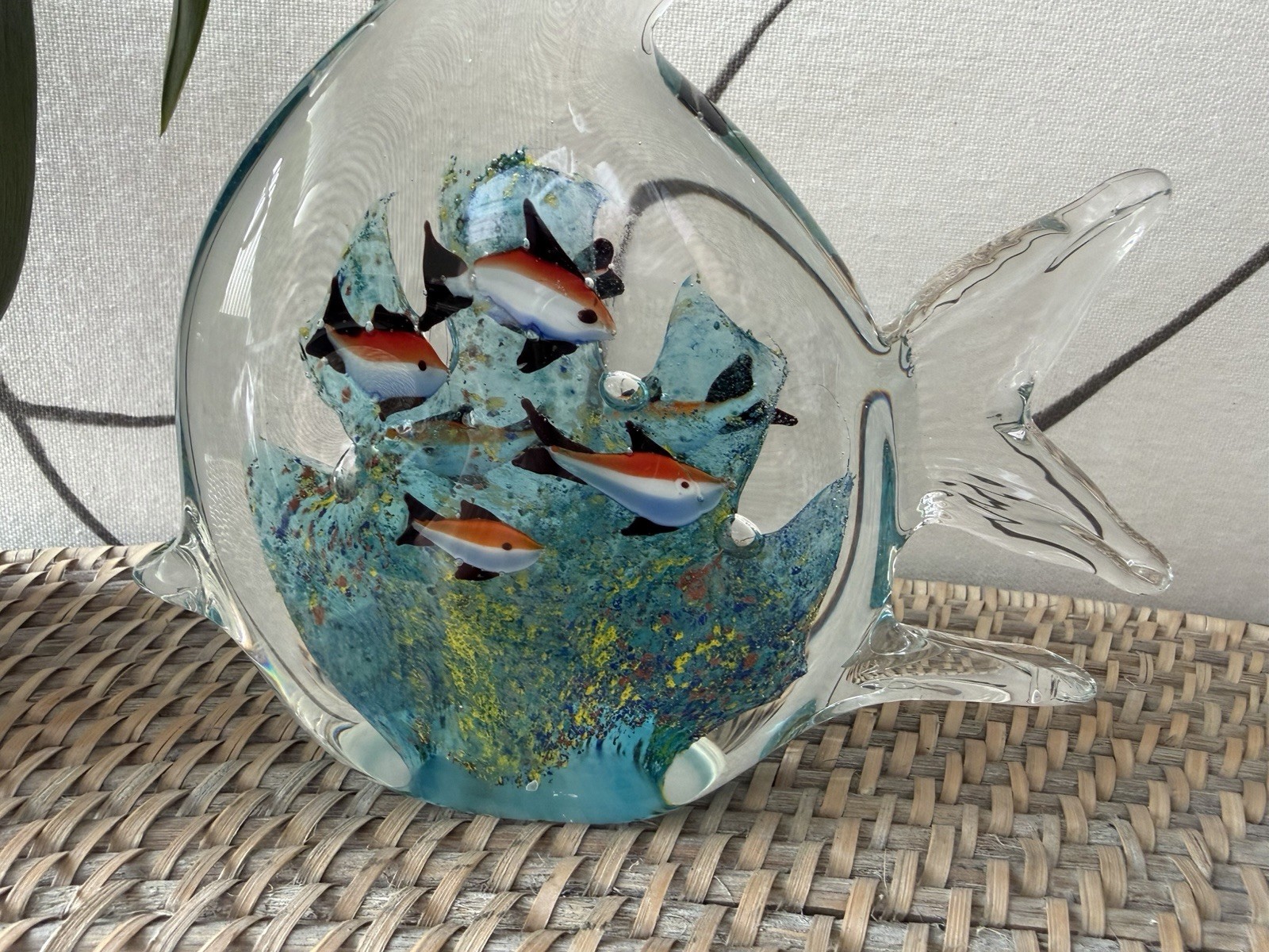 Murano Style Art Glass Angle Fish Aquarium Coral Fish Sculpture 6″