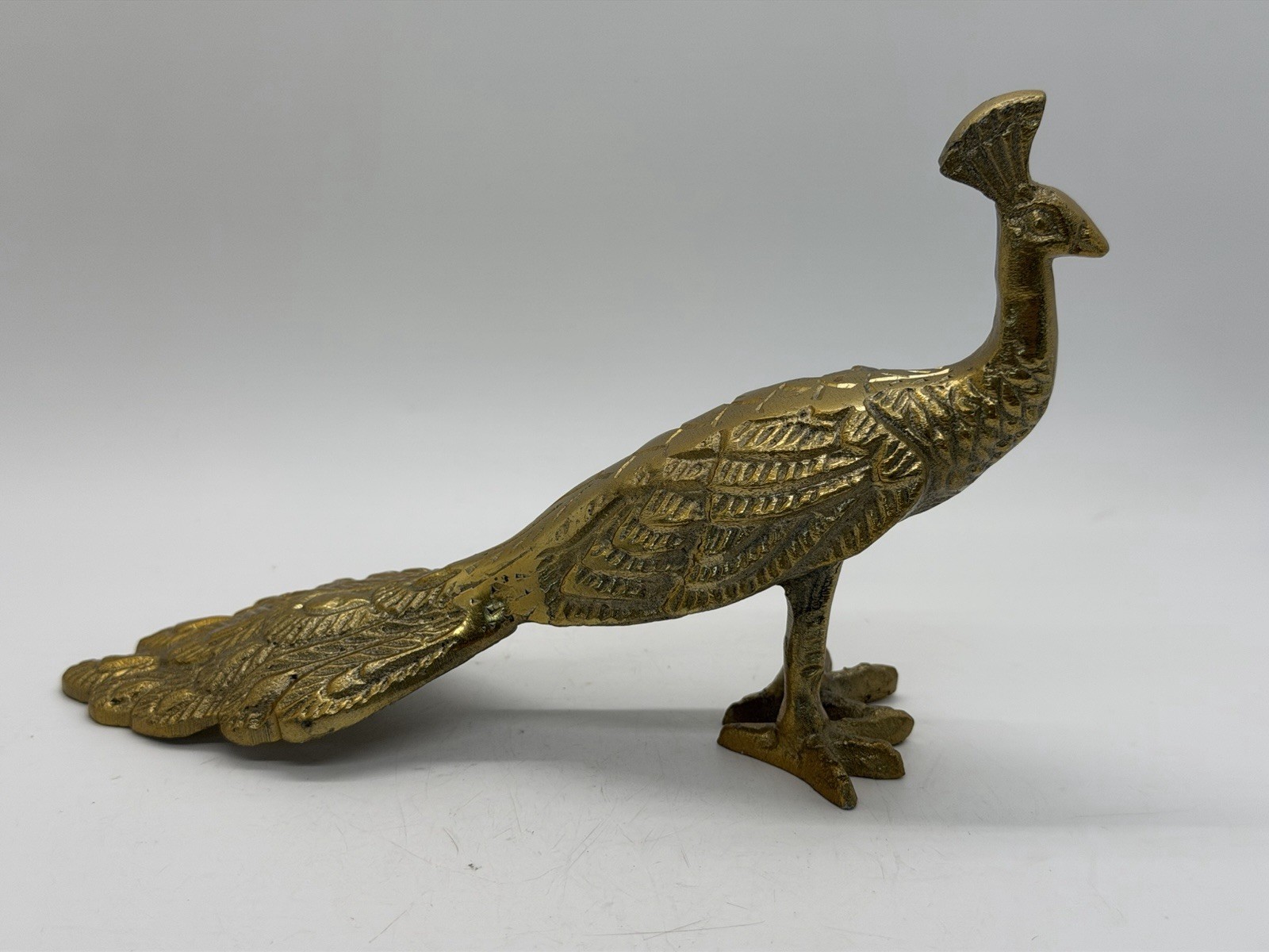 Vintage Gold Metal/Brass Peacock Bird Sculpture-Shelf Decoration MCM 7.5″