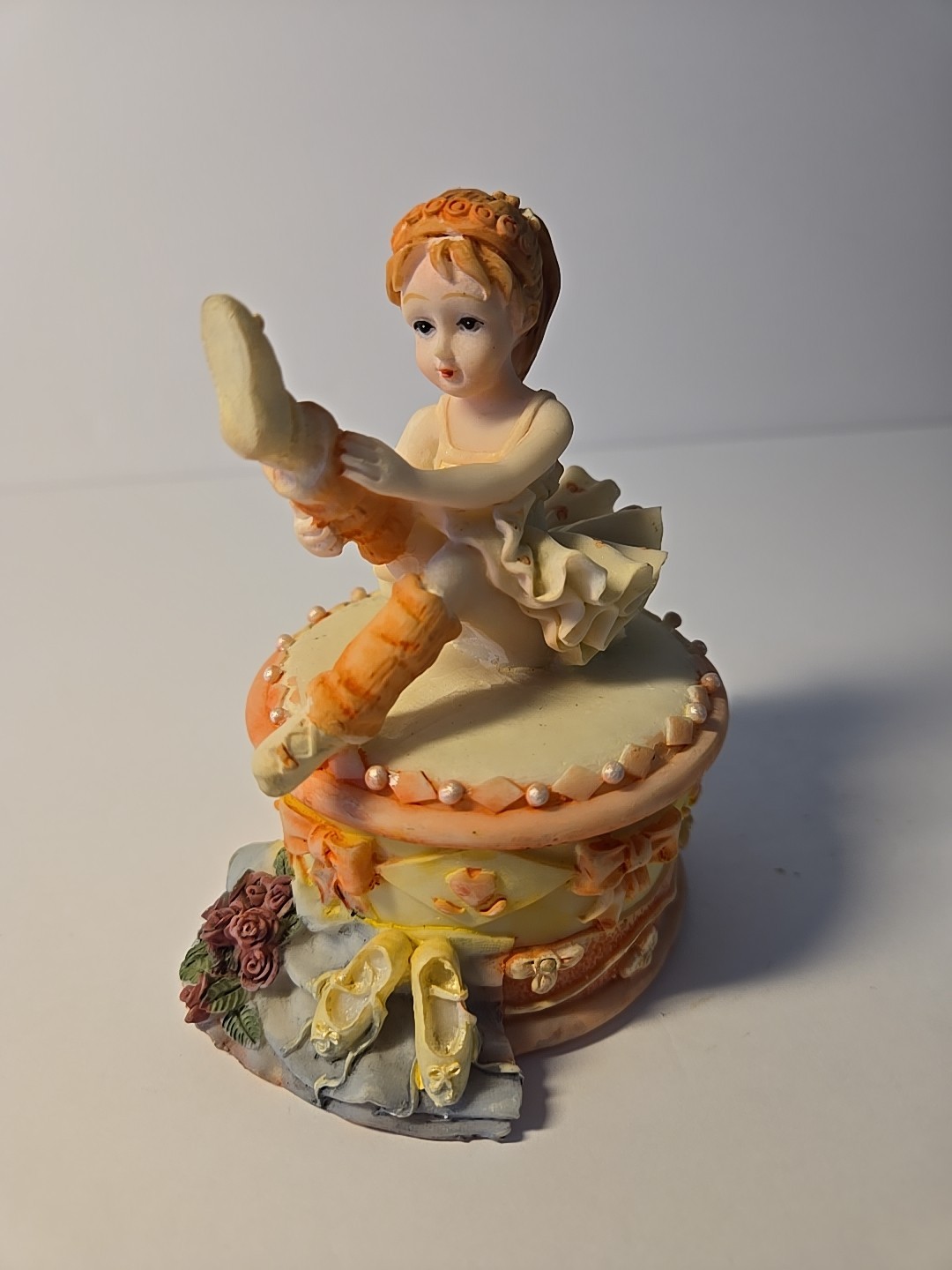 RARE Vintage 80s Little Girl Ballerina Resin Figure Figurine Trinket Box