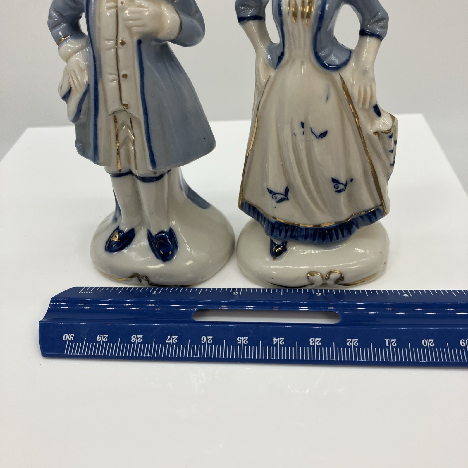 Vtg Porcelain Victorian Couple Figurines Blue/White Coquette Cottage Romantic