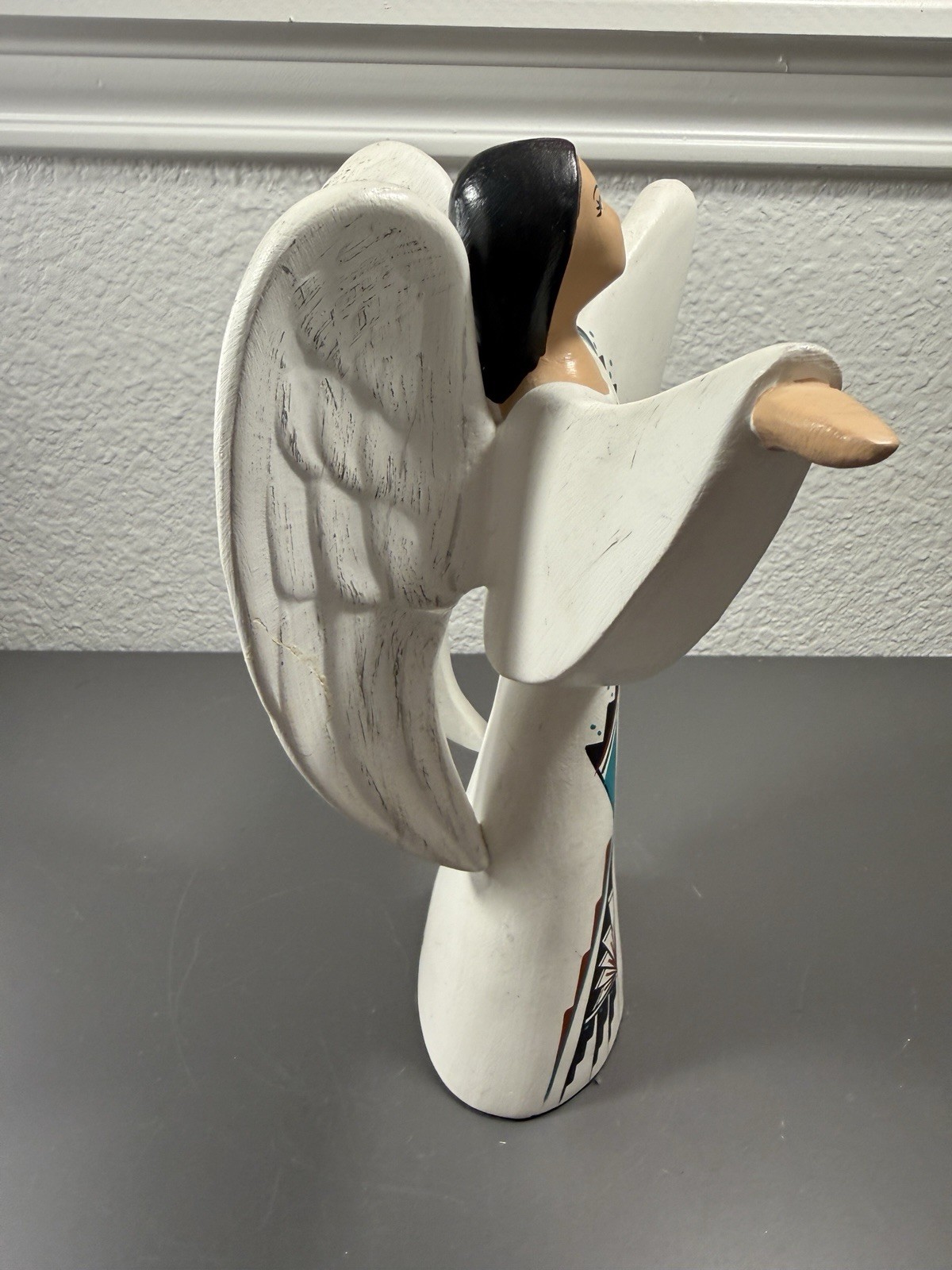 Southwestern Style Angel Sculpture Hand Painted Resin 12”