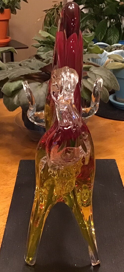 Venetian Murano Heavy Blown Manganese Glass Bull Red Yellow Silver Flake Italy