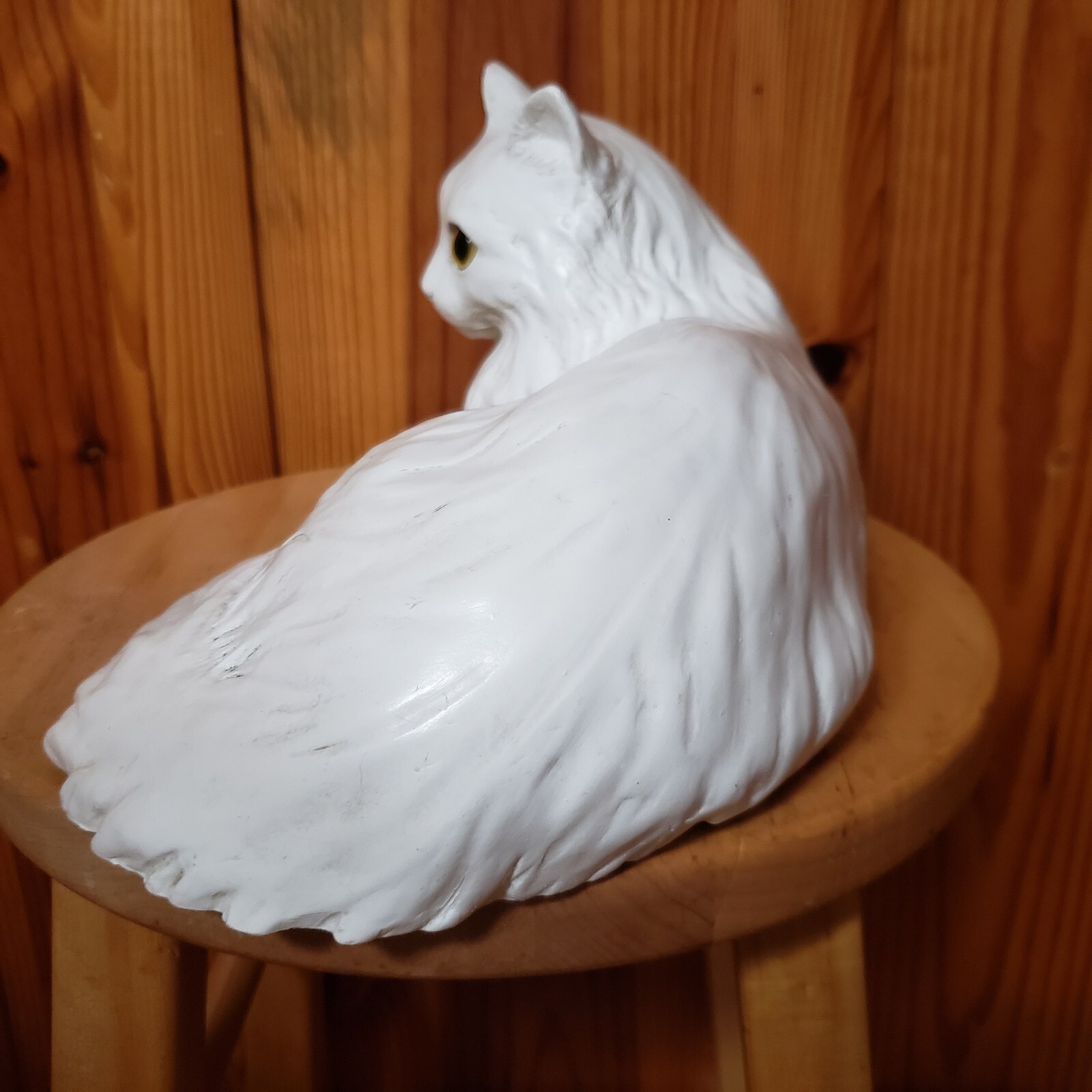 1980s Realistic Persian Cat Lifesized 13.5″ X 7″ Resin Bright Yellow Eyes Heavy