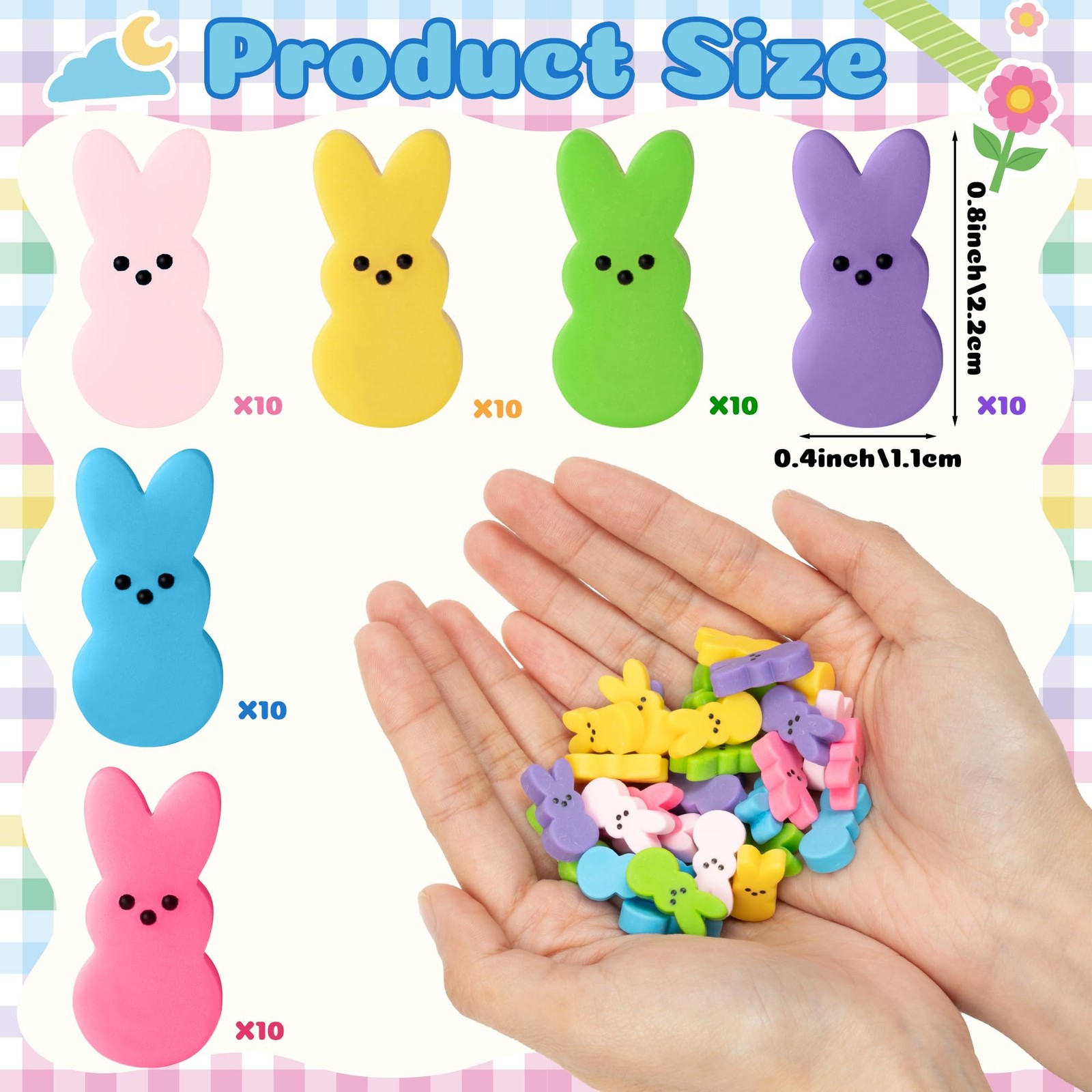 60 PCS Mini Easter Pastel Bunny Resin Decor Mixed Colors Rabbit Charms DIY