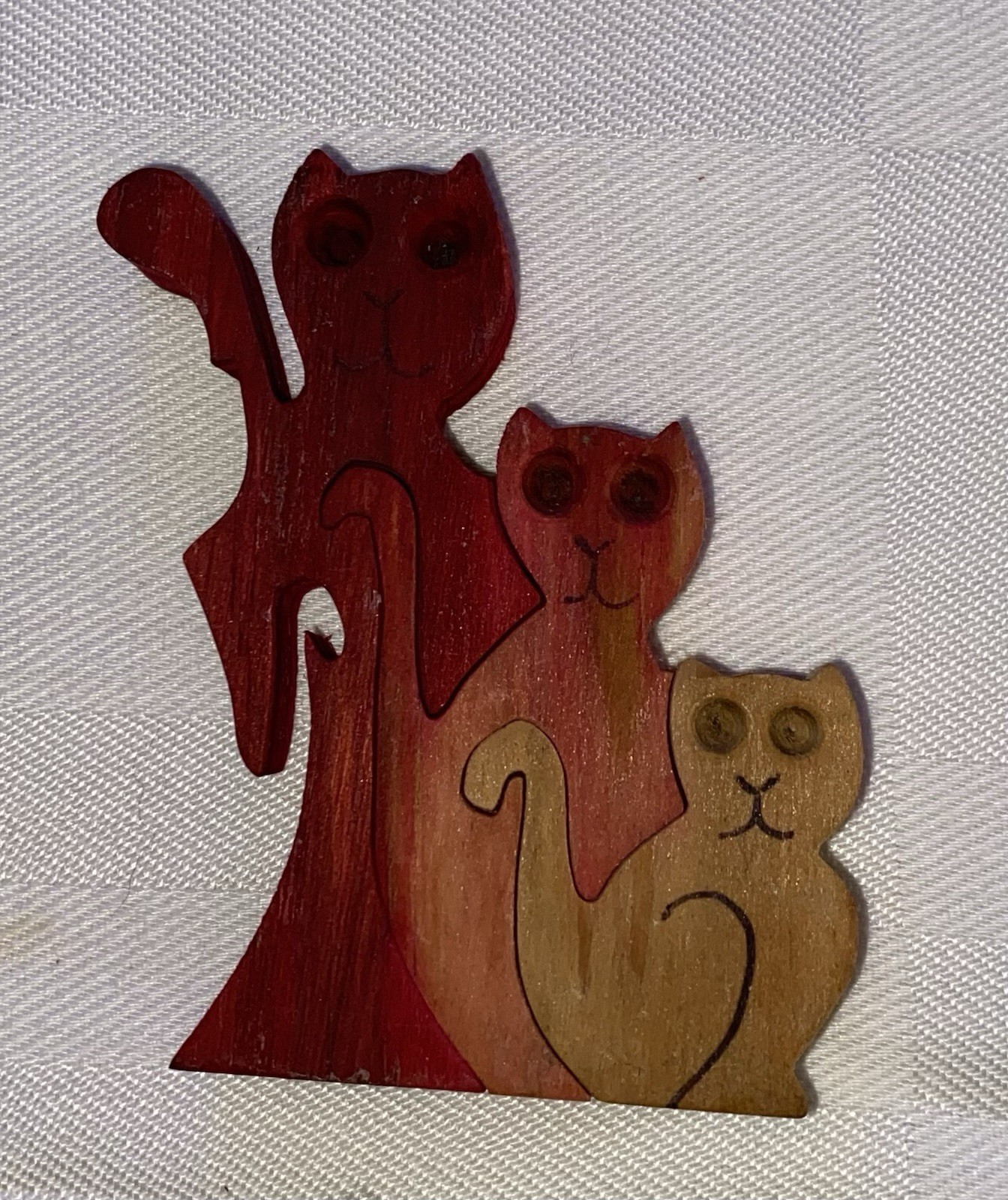 3 Piece Wooden Interlocking Cat Puzzle Figure Multicolor