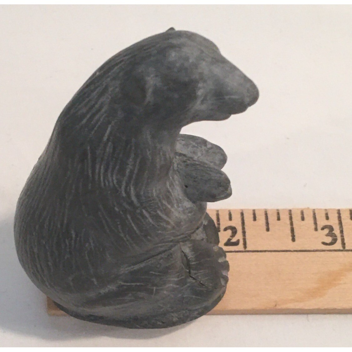 Grey Black Stone Bear Fish Figurine Knick Knack Forest Animal Nature Fishing