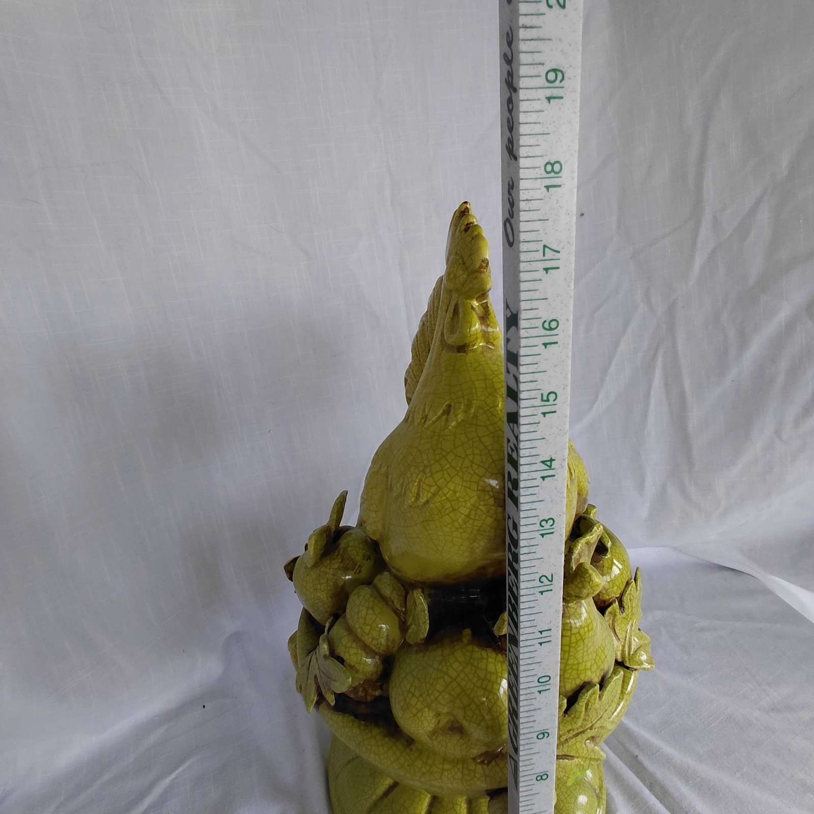 Vintage GIANT 1960’s Folk Art Ceramic Green Rooster Majolica Glaze Pottery 1of1