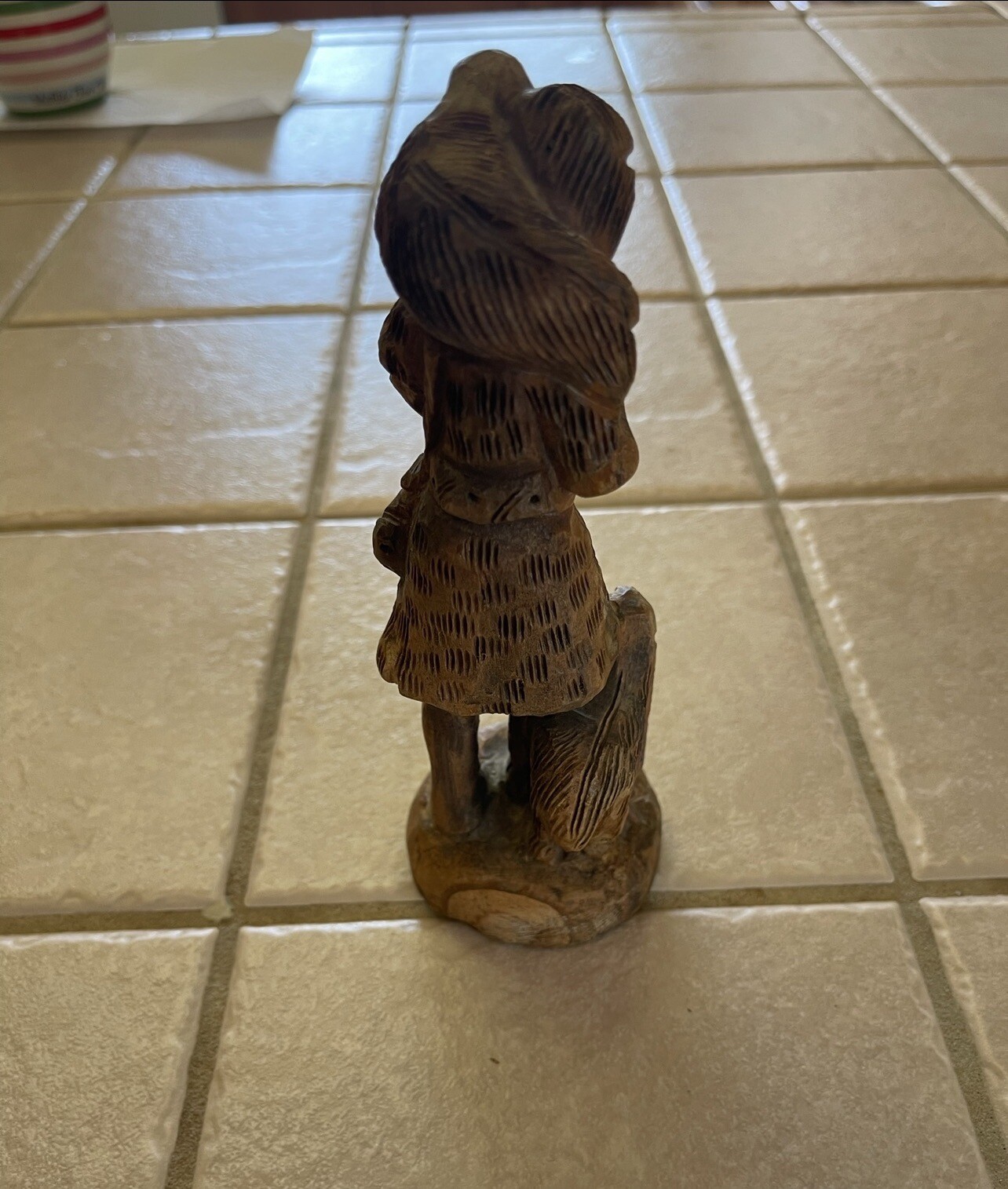 Carved Wooden Shepard Boy Carrying A Lamb Figure Statue Wood Sculpture 11 1/2’’