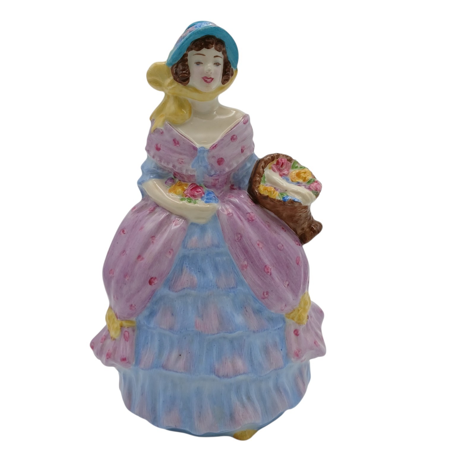 Coalport Lady Rose Figurine 7” English Bone China Victorian Lady Basket Flowers