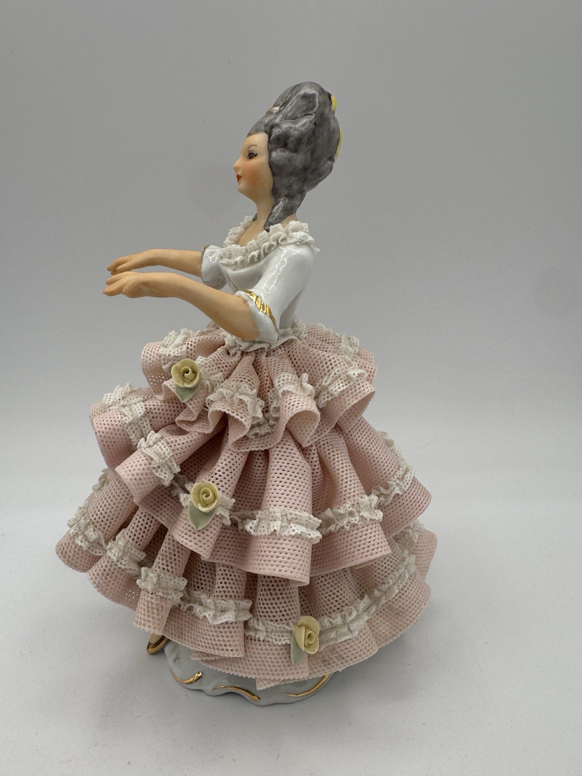 Vintage Dresden Lace Porcelain Marie Antionette Figurine Germany Cond. Issue