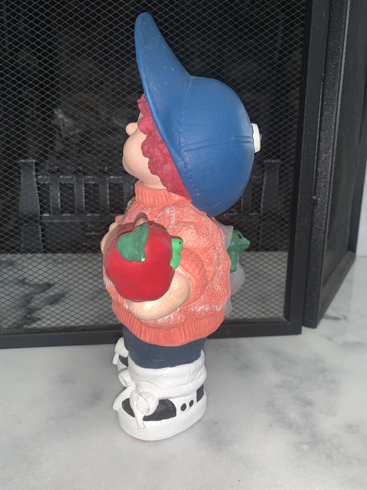 Ceramic Figurine Statue Boy Apple & Frog Backpack 11” Back To School September