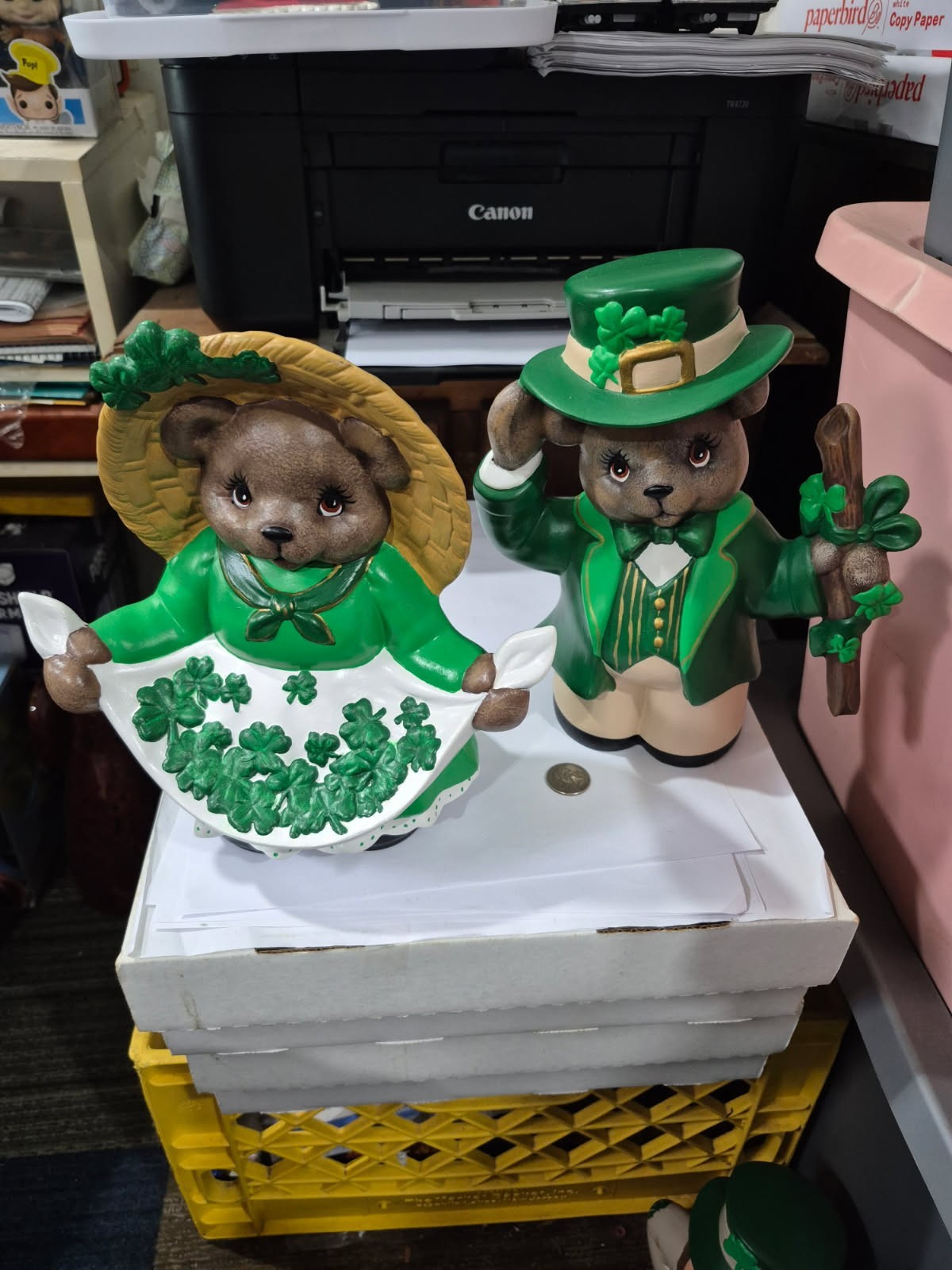 Ceramic Bisque Hand Painted Lucky Irish St Paddy’s Day 10″ Bears DR36