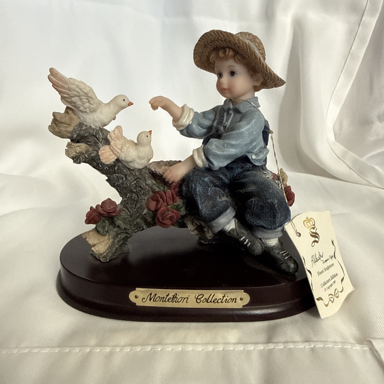 montefiori collection figurine Little Boy With Birds On A Tree Vintage 1997 Nwt