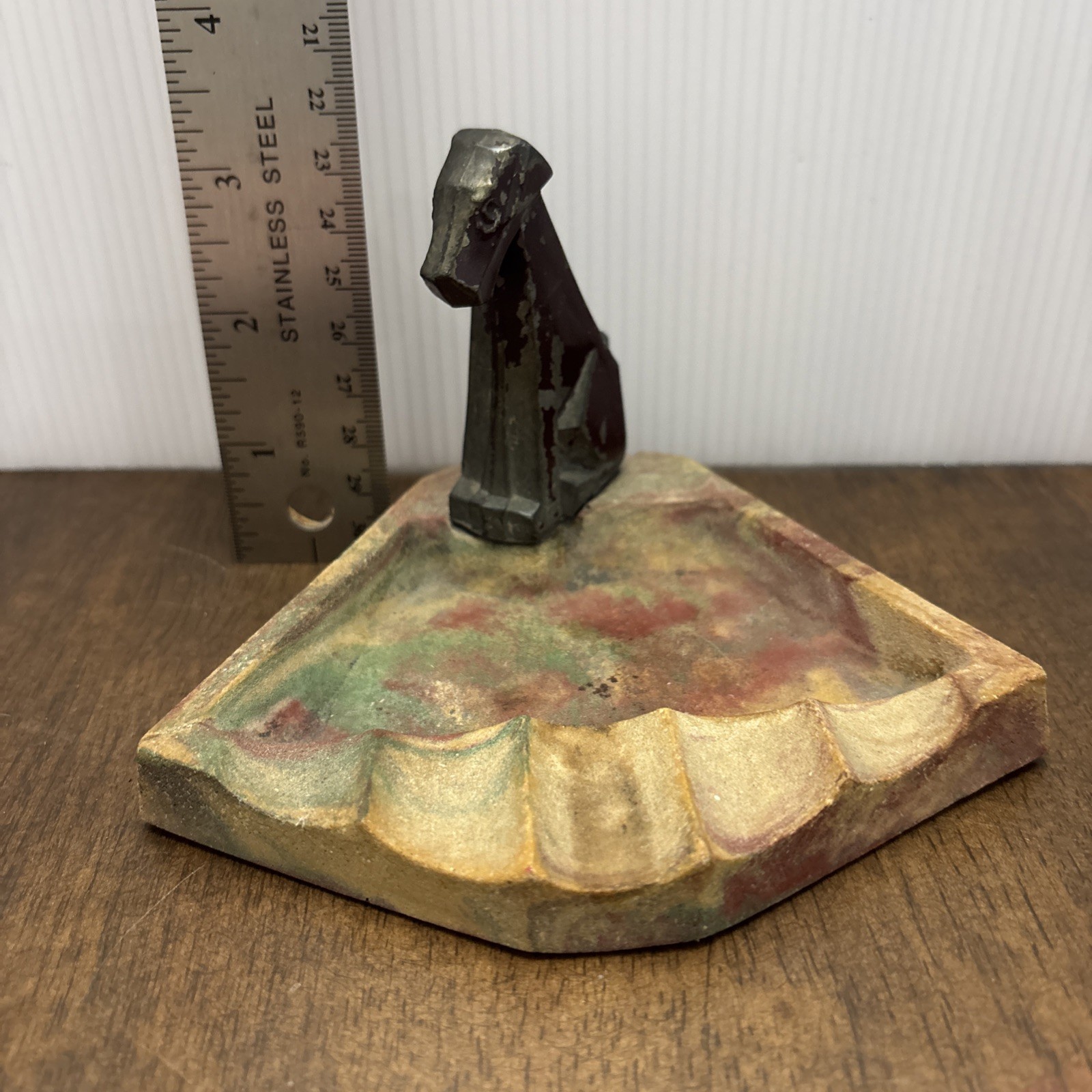 Vintage Art Deco Cast Metal Dog Statue Unsure of Base Clay Sandstone? See Photos