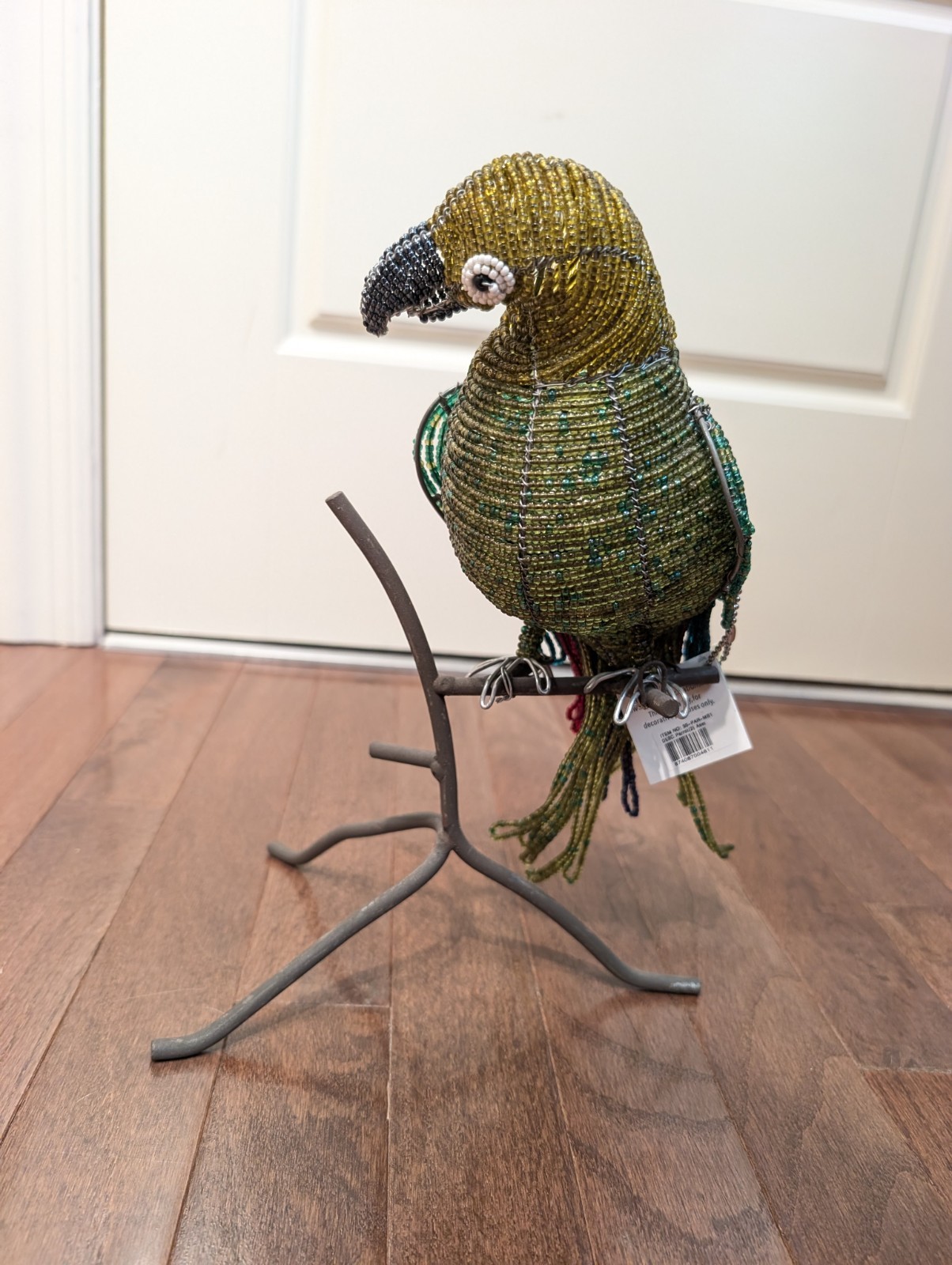 Grass Roots BeadWorx Beaded Wire Sculpture Green Parrot Bird ~11” X 9” X 7″