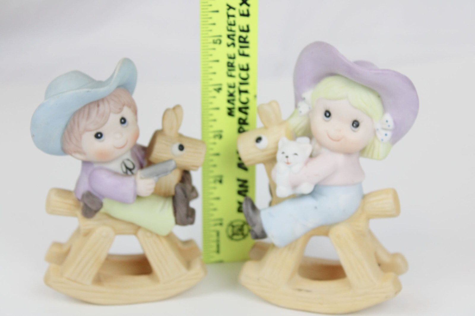 Vintage HOMCO Cowboy & Cowgirl on Rocking Horses Ceramic Figurines 1417