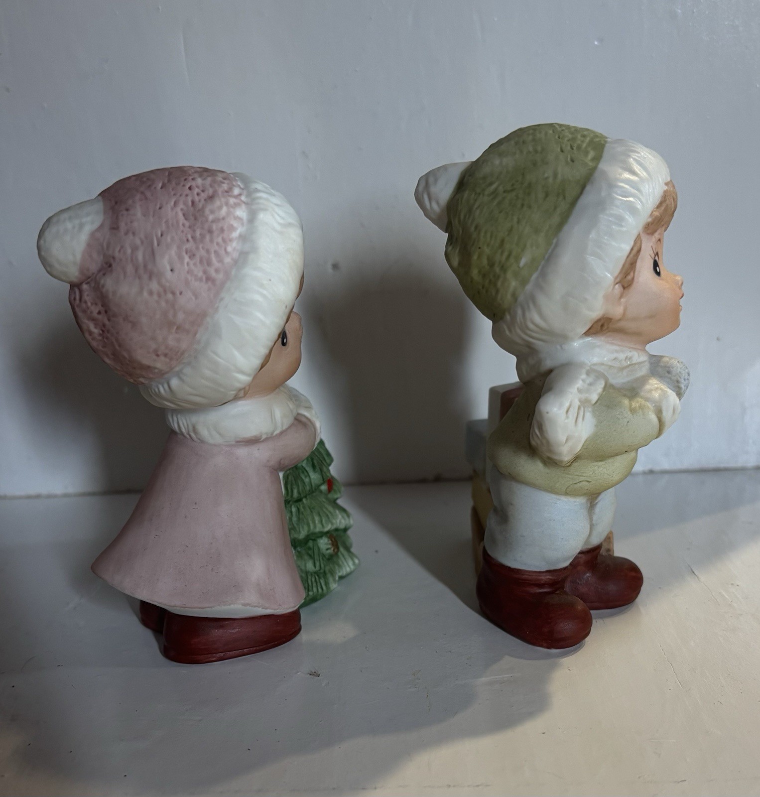 Vintage Homco Christmas 5556 Porcelain Christmas Boy & Girl Figurines
