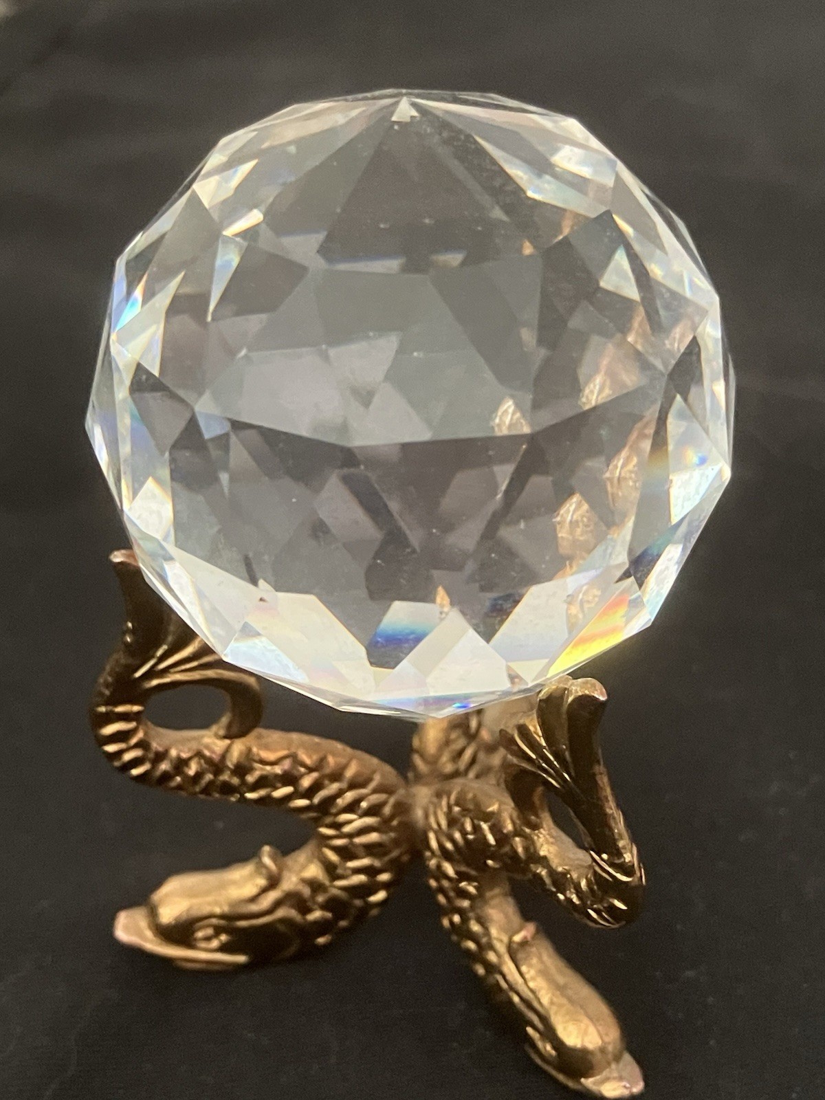 Vintage Swarovski crystal ball 1.5 inch diameter On Gold Mariner’s Stand UNIQUE
