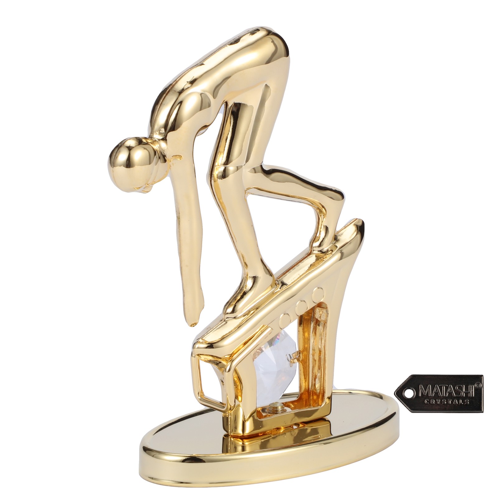 24K Gold Plated Surfer Figurine with Matashi Crystals Surfing Desk Décor Gift