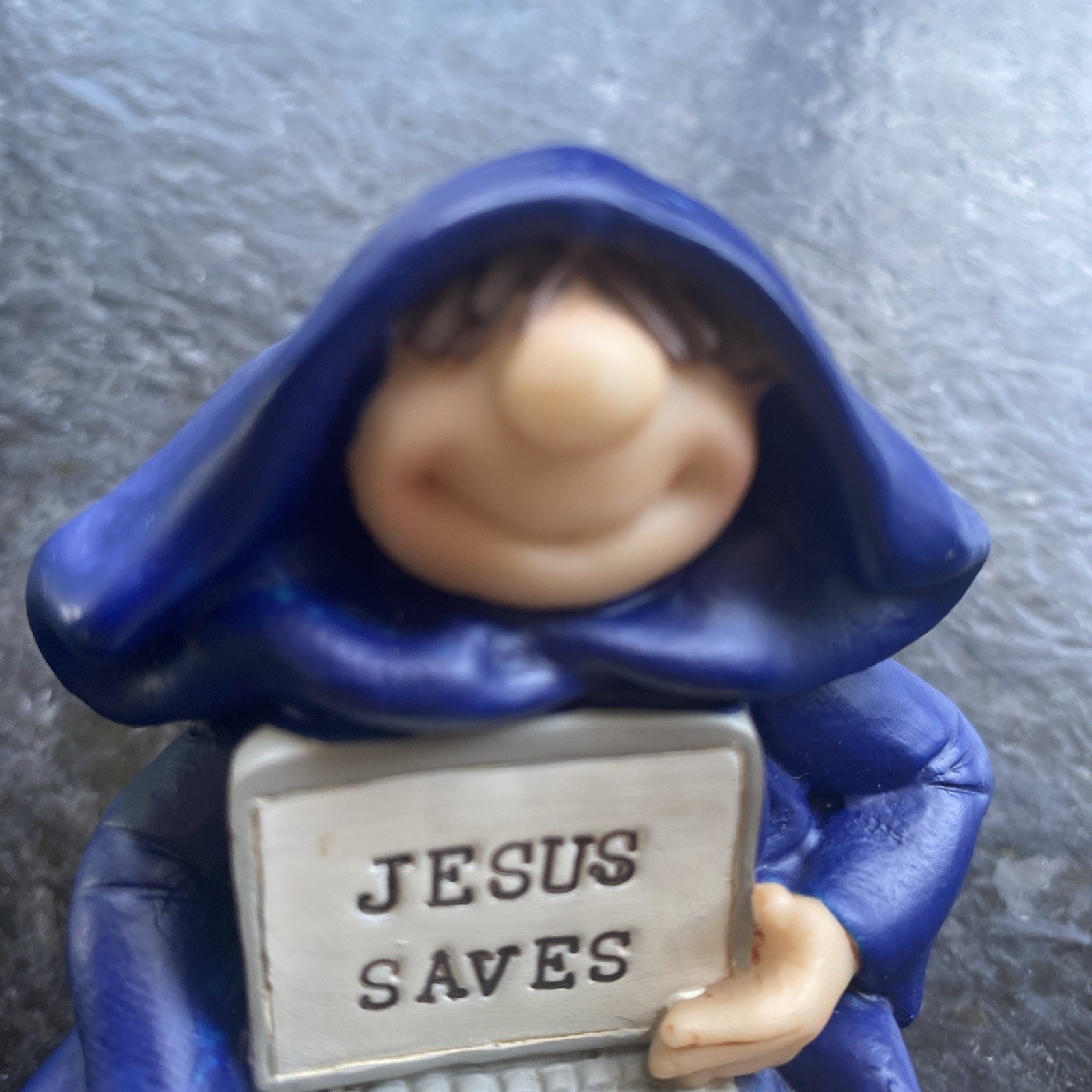 2007 Friar Folk Figurine Laptop JESUS SAVES Blue Whimsical Faith Monk