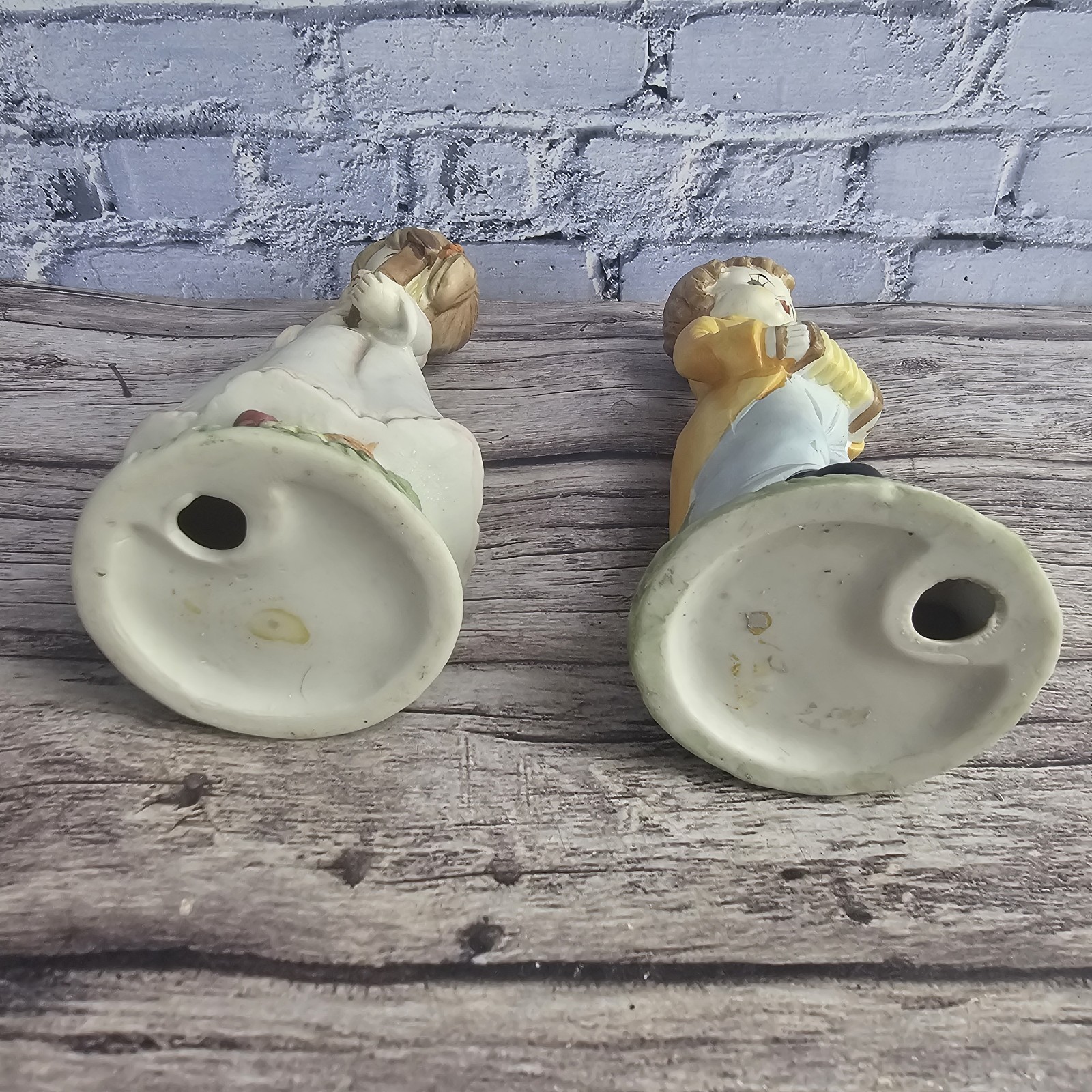 Vintage Porcelain Figurines Pair Boy w/ Accordion & Girl w/ Harp Lyre