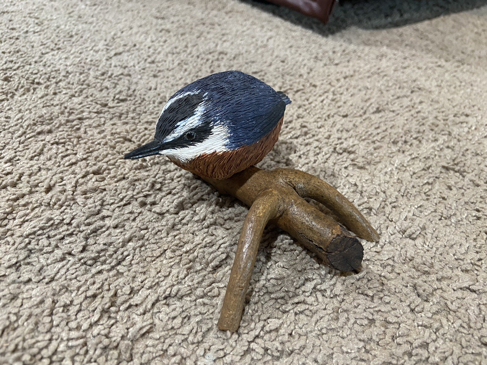 Handmade Red-Breasted Nuthatch Bird on Wood Branch Artist Signed R. Gray 2014 5”