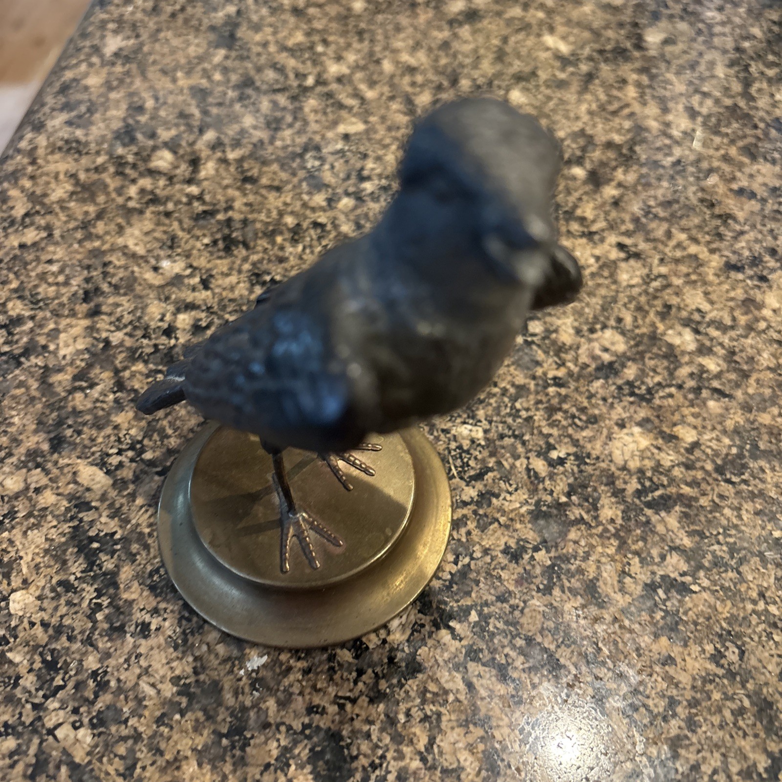 VTG Petites Choses Singing Bird Sculpture Cast Metal Raven on Brass Base
