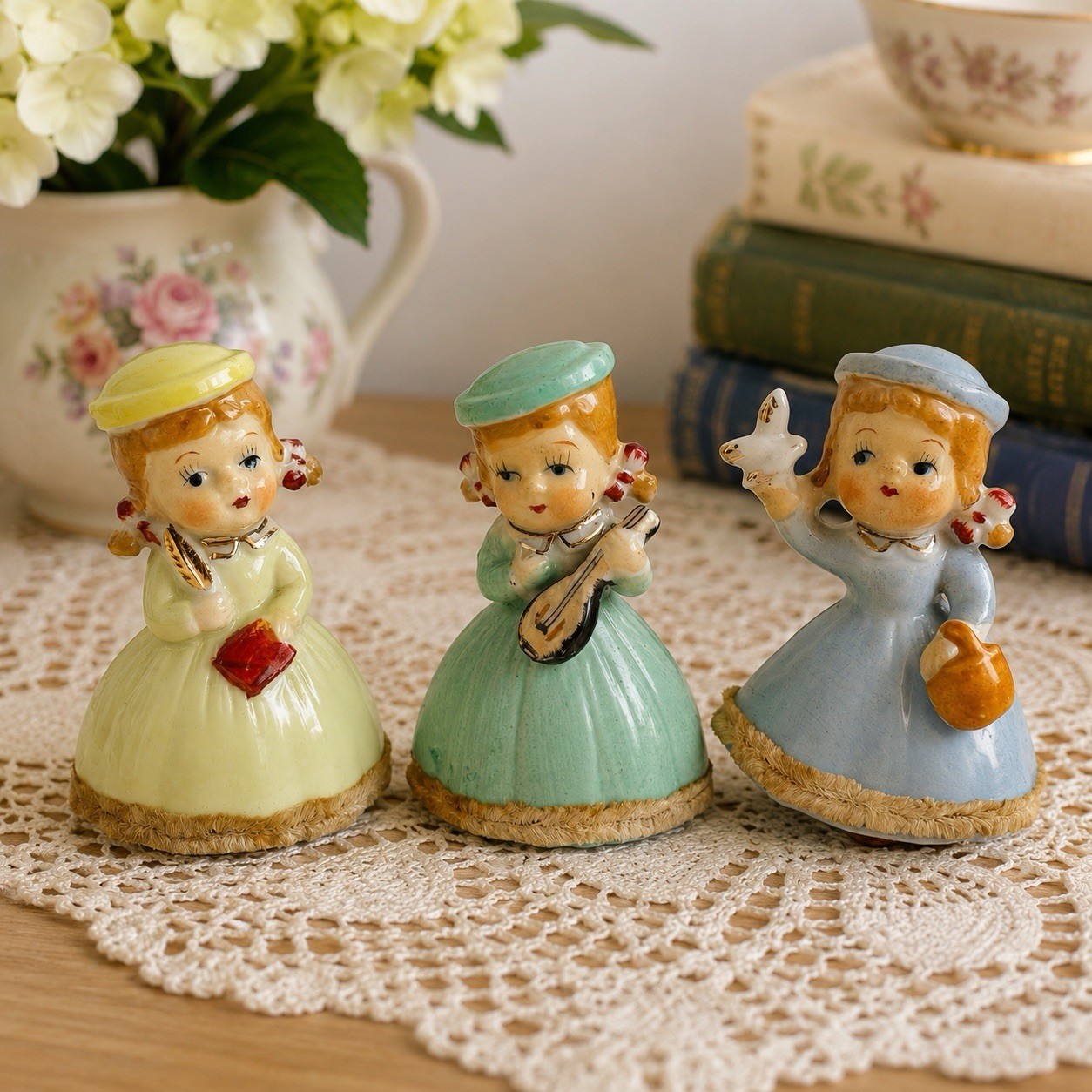 Vintage Japan Girl Figurines Set of 3 School Girls Musical Ceramic Figures
