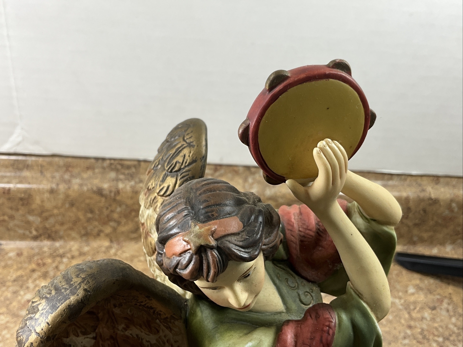 O’Well Hand Painted Fine Porcelain Tambourine Angel Figurine 11.50″H x 4.50″W