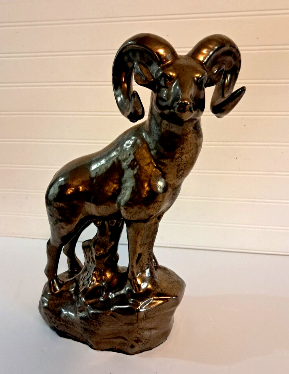Ceramic RAM STATUE KY Mold Co Big Horn Sheep Sculpture Bronze Glaze 14.5″