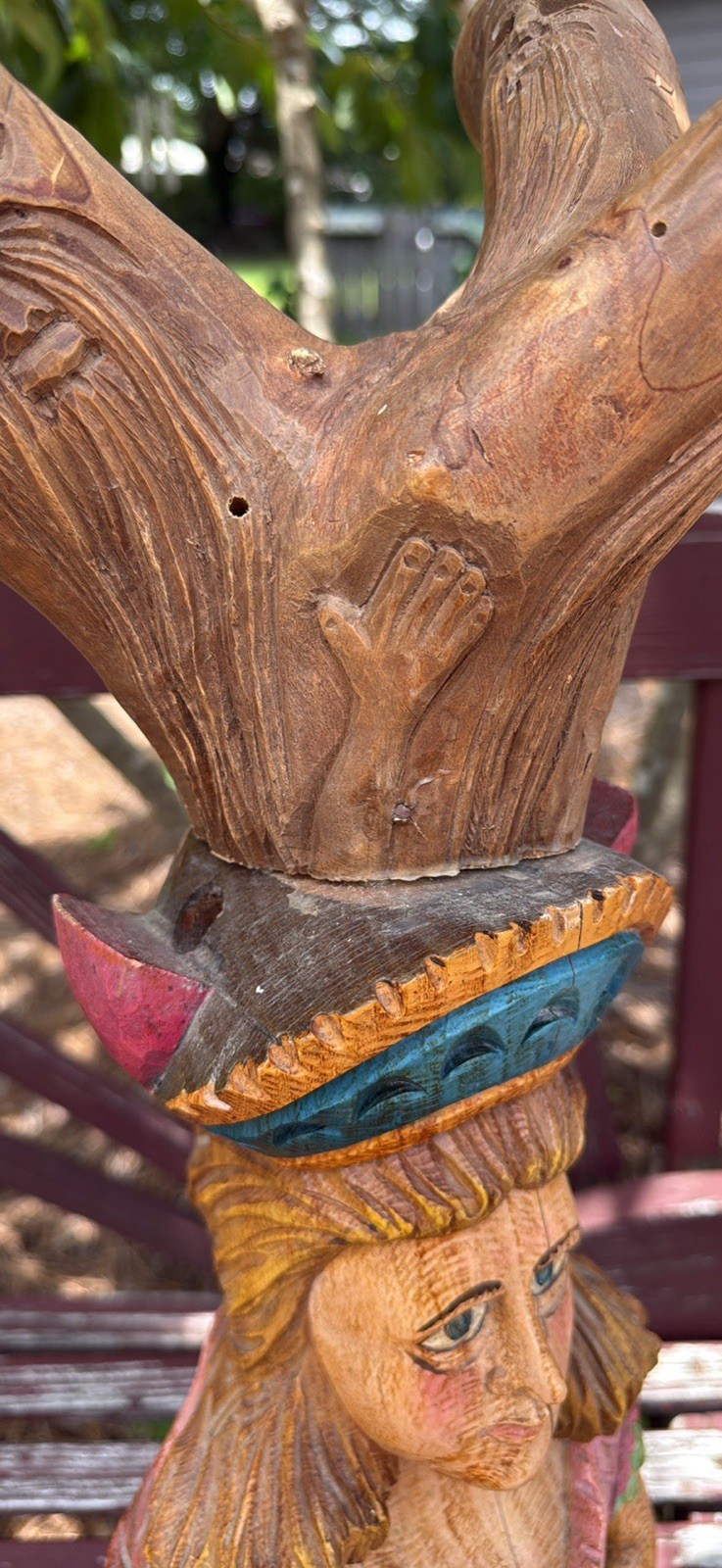 Handmade Hand-Carved Hand-Painted Wood Folk Art Woman Sculpture Signed Aloisi