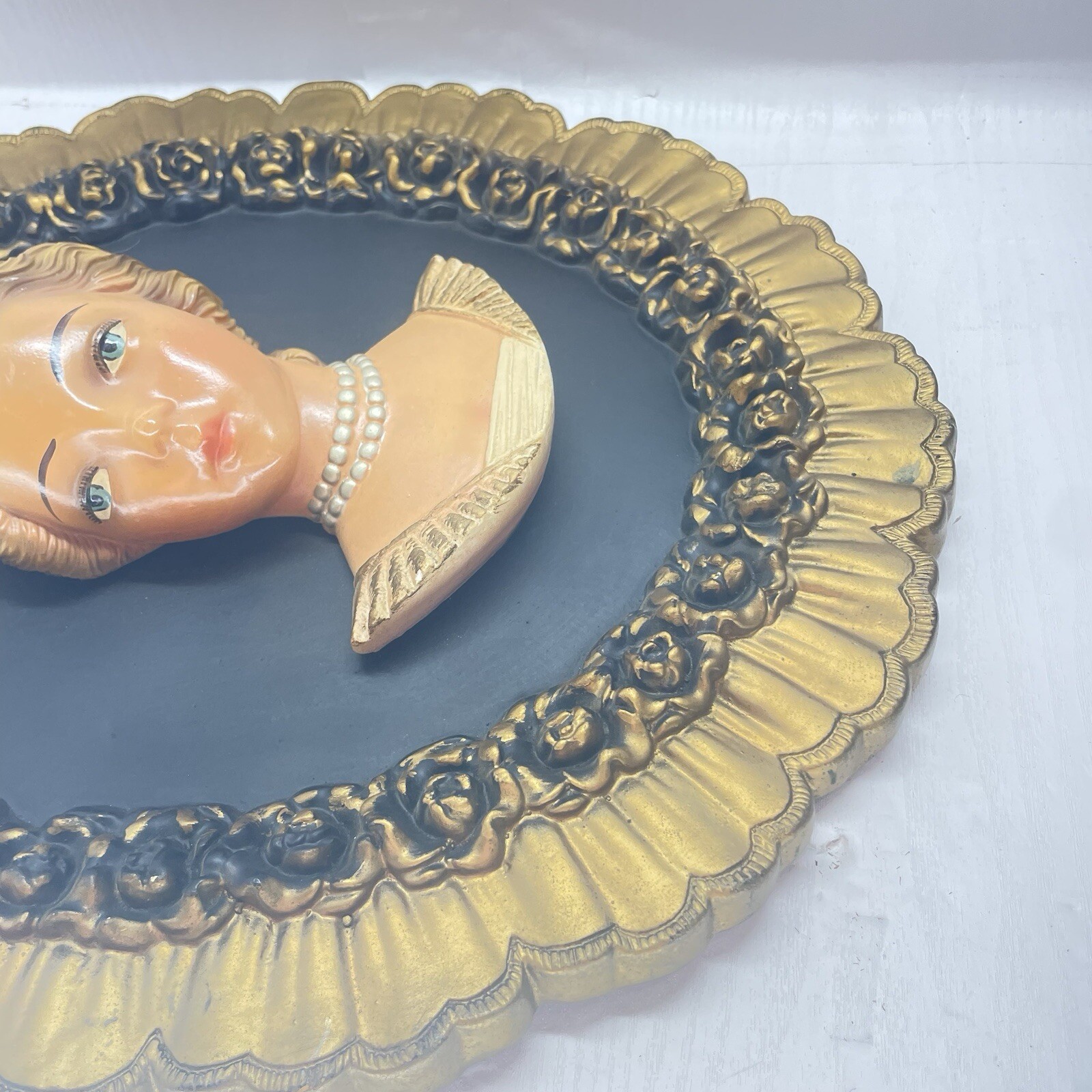 Vintage Chalk Ware Bust Wall Plaque Victorian Lady