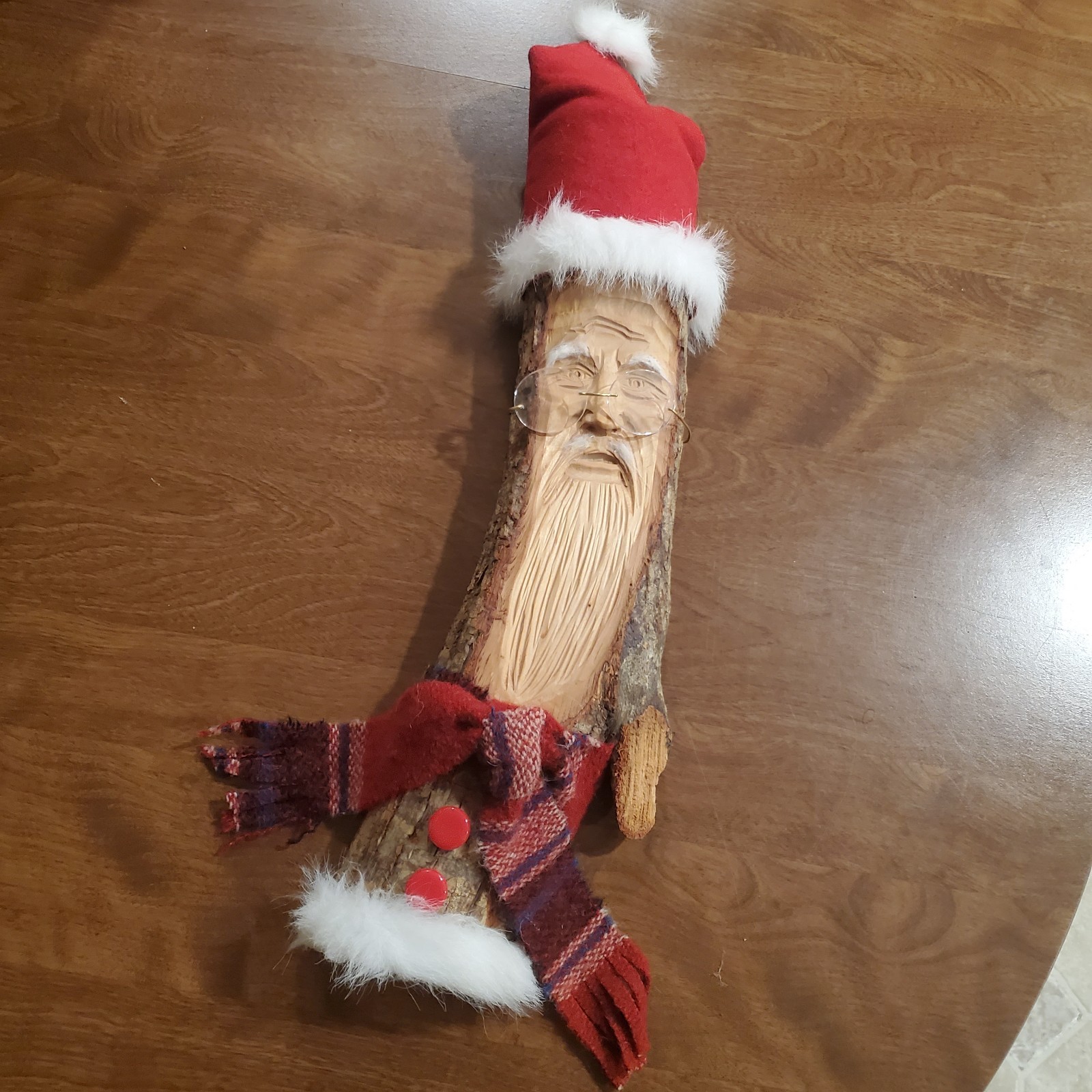 Vintage Rustic Santa Claus Hanging Wood Statue 20″ Hand Carved In Log Jim Nelson