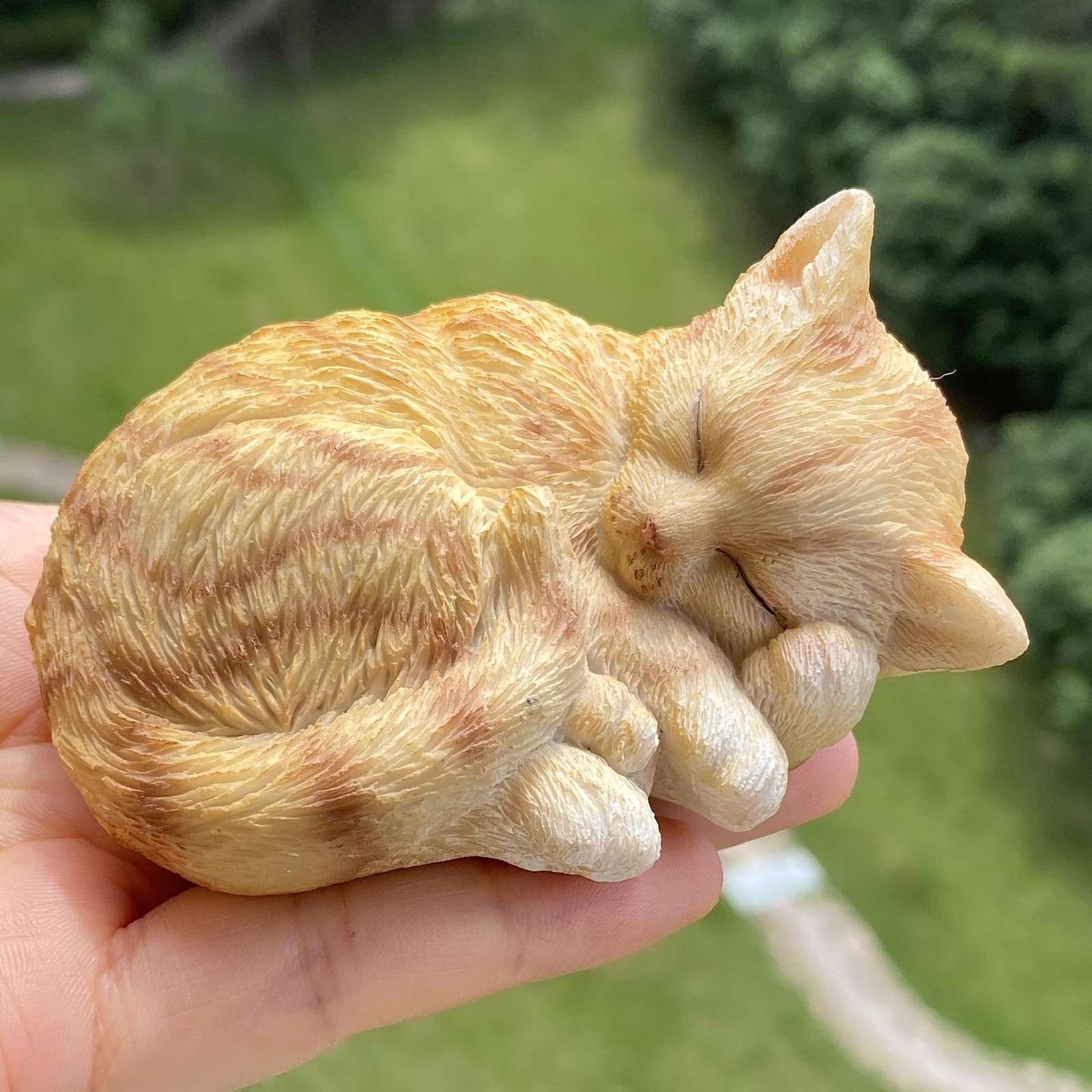 Mini Resin Orange Tabby Cat Statue Simulated Sleeping Kitten Sculpture Figurine