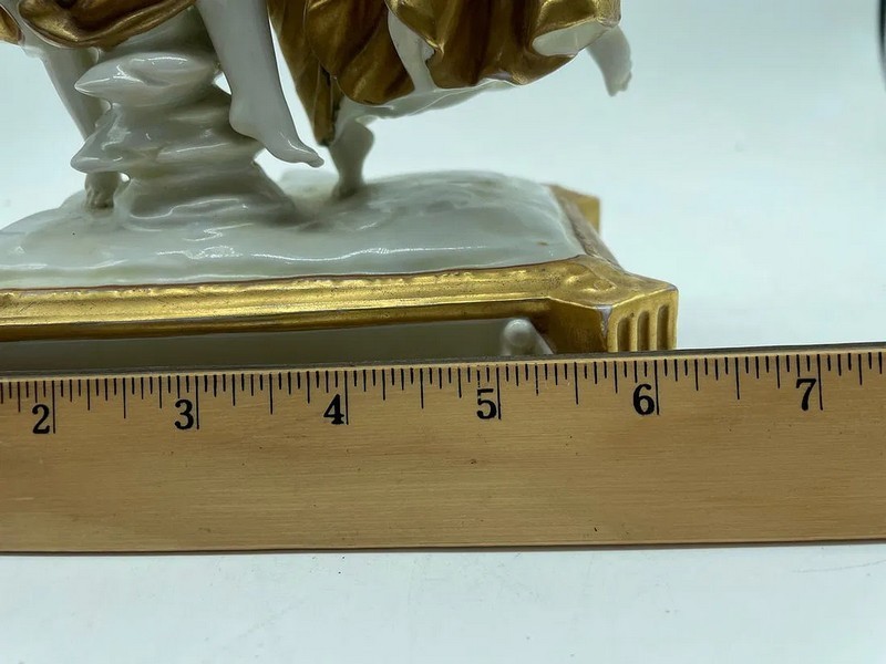 RARE ANTIQUE CAPODIMONTE PORCELAIN & GOLD GILT LADY FIGURAL DANCER STATUE SIGNED