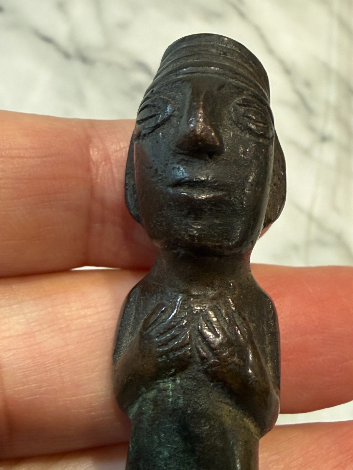 Antique Small Bronze Copper Inca Figurine of Standing Nude Male