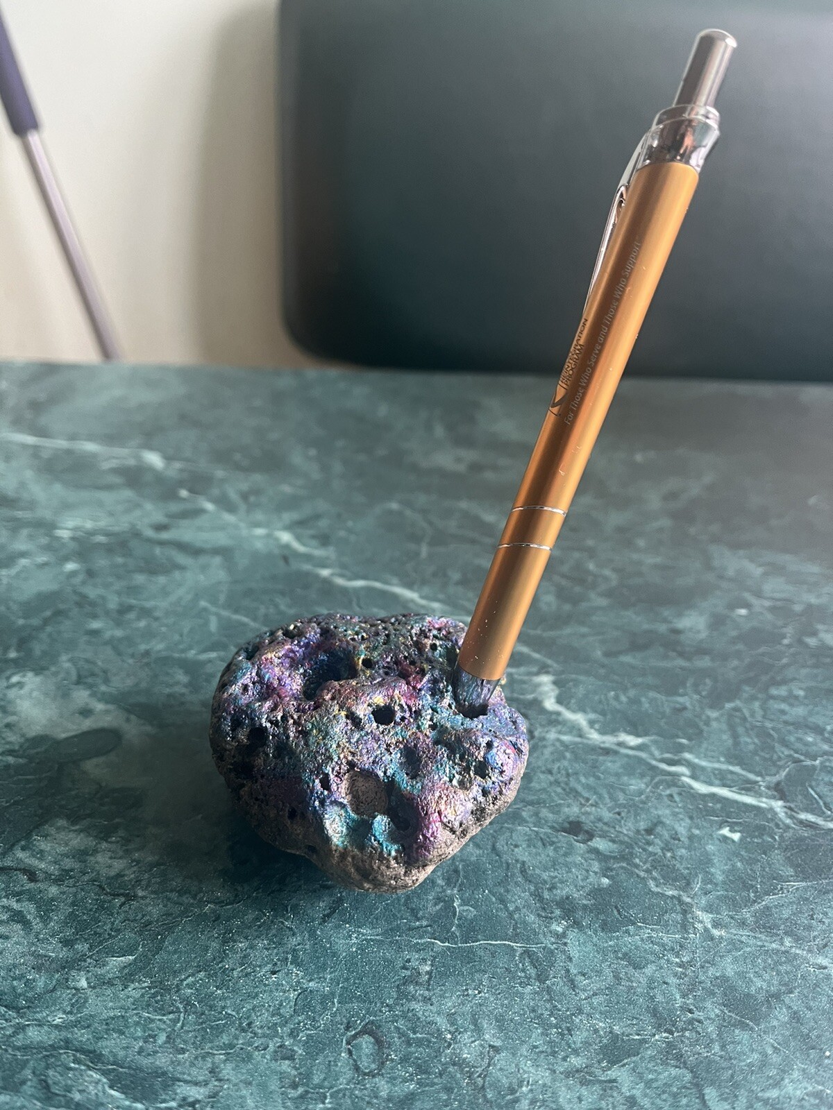 Airbrush Painted Rock Pen Holder