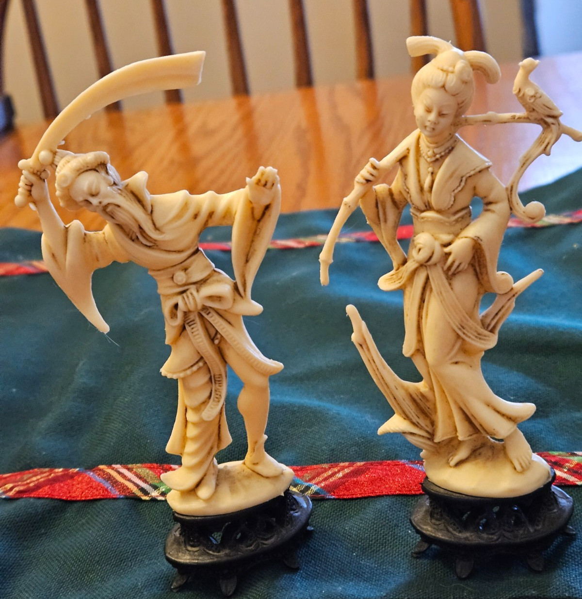 Vintage Norleans Asian Carved Sculpture Figurines Resin, Made in Italy Lot of 2