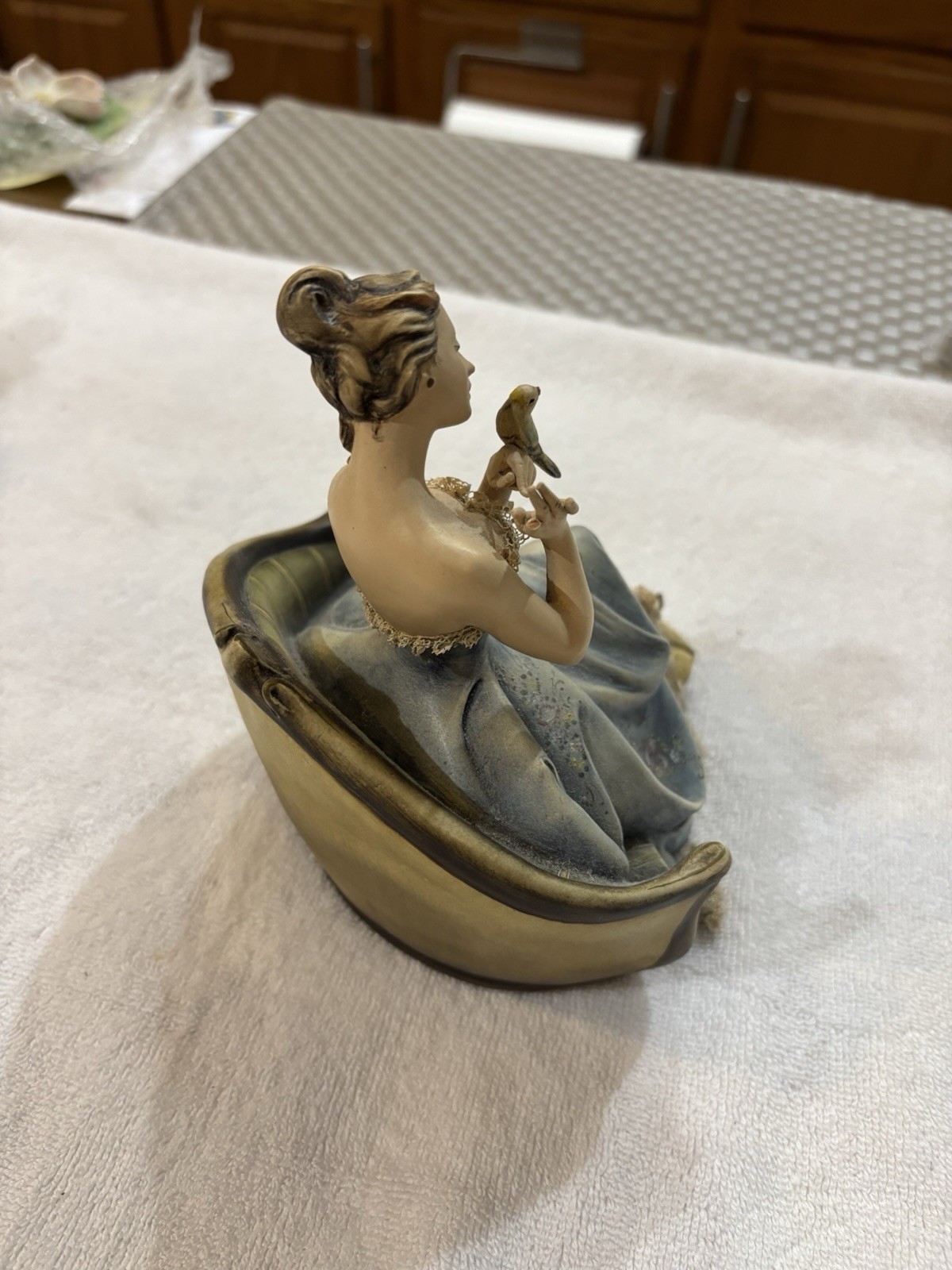 Antonio Borsato Porcelain Lace Seated Lady with bird on hand