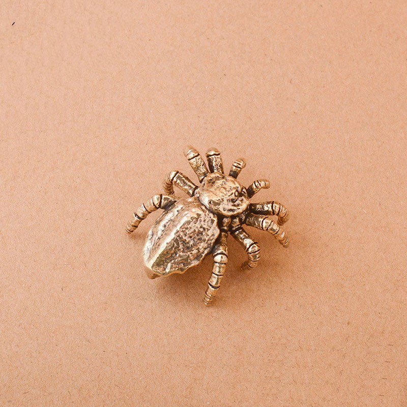 Solid Copper Spider Figurine Miniature Insect Statue Tea Pet Desktop Craft Decor