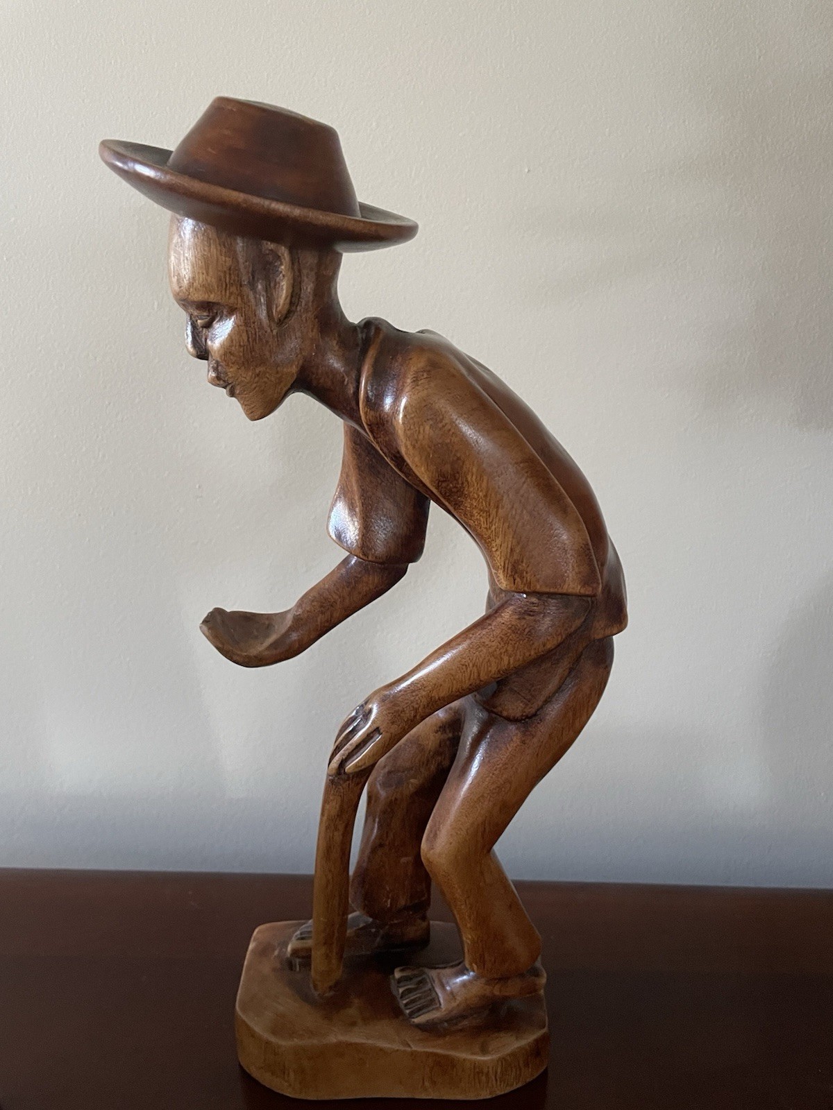 Magnificent Vintage Intricately Carved 14” Figure of old man In Rich Toned Wood