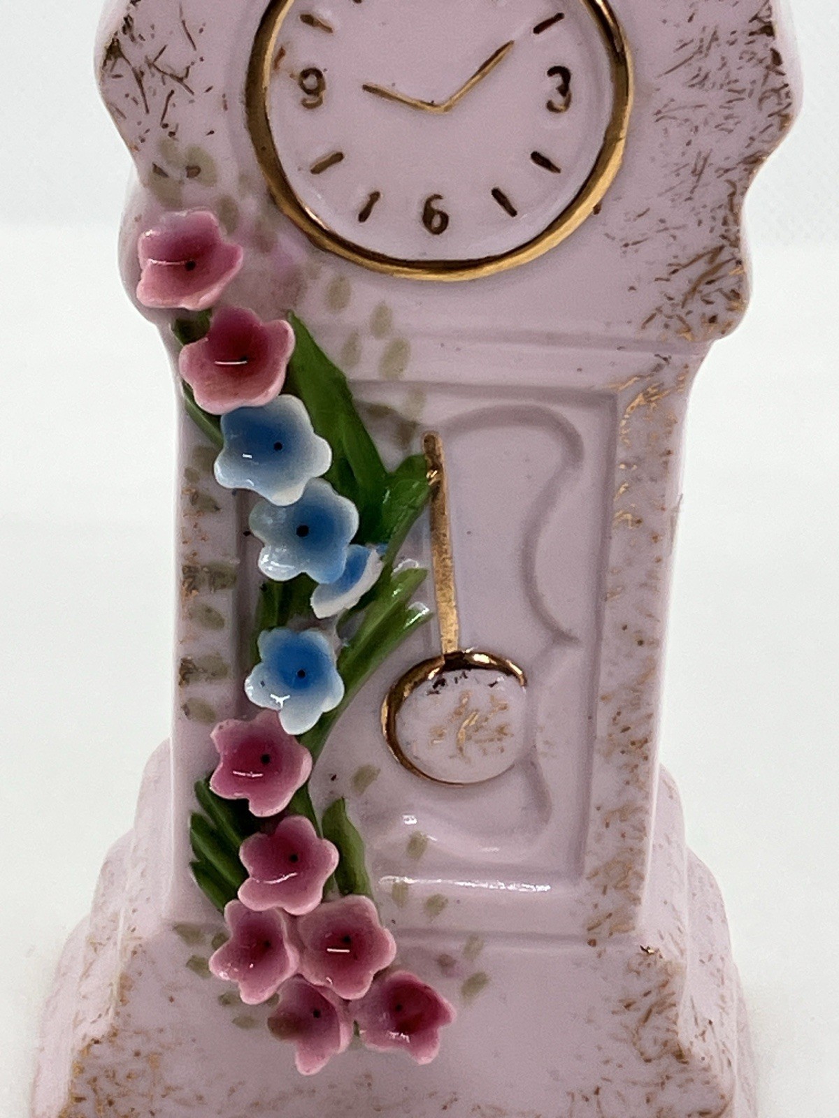 Vintage Ucago Japan Pink Porcelain Clock Figurine One Small Petal Chip See Pics